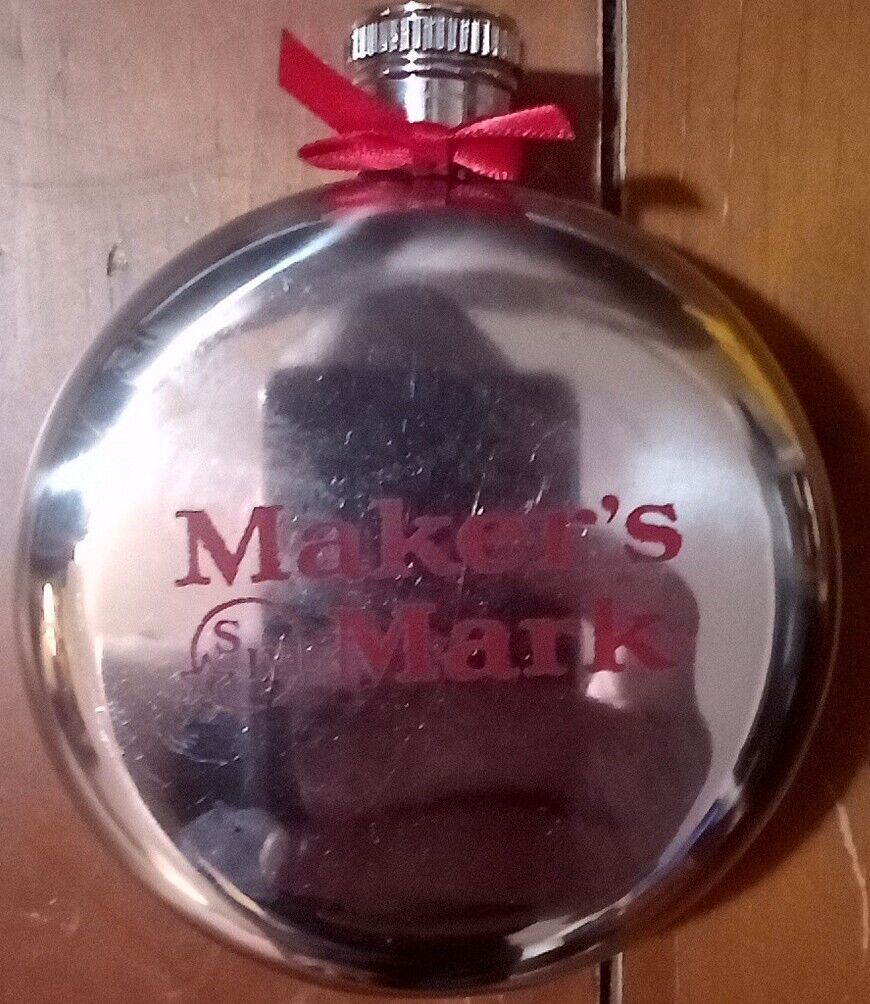 AUTHENTIC*(Flask) MAKERS MARK BOURBON WHISKY: 5oz Round Stainless Steel Alcohol 