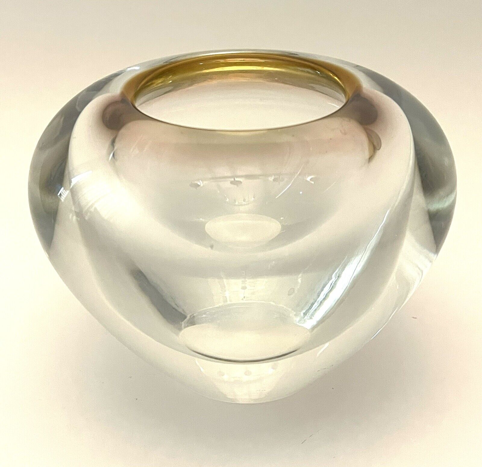 VTG Waterford Evolution ? Heavy Amber Rim Art Glass Clear Vase Candle Votive