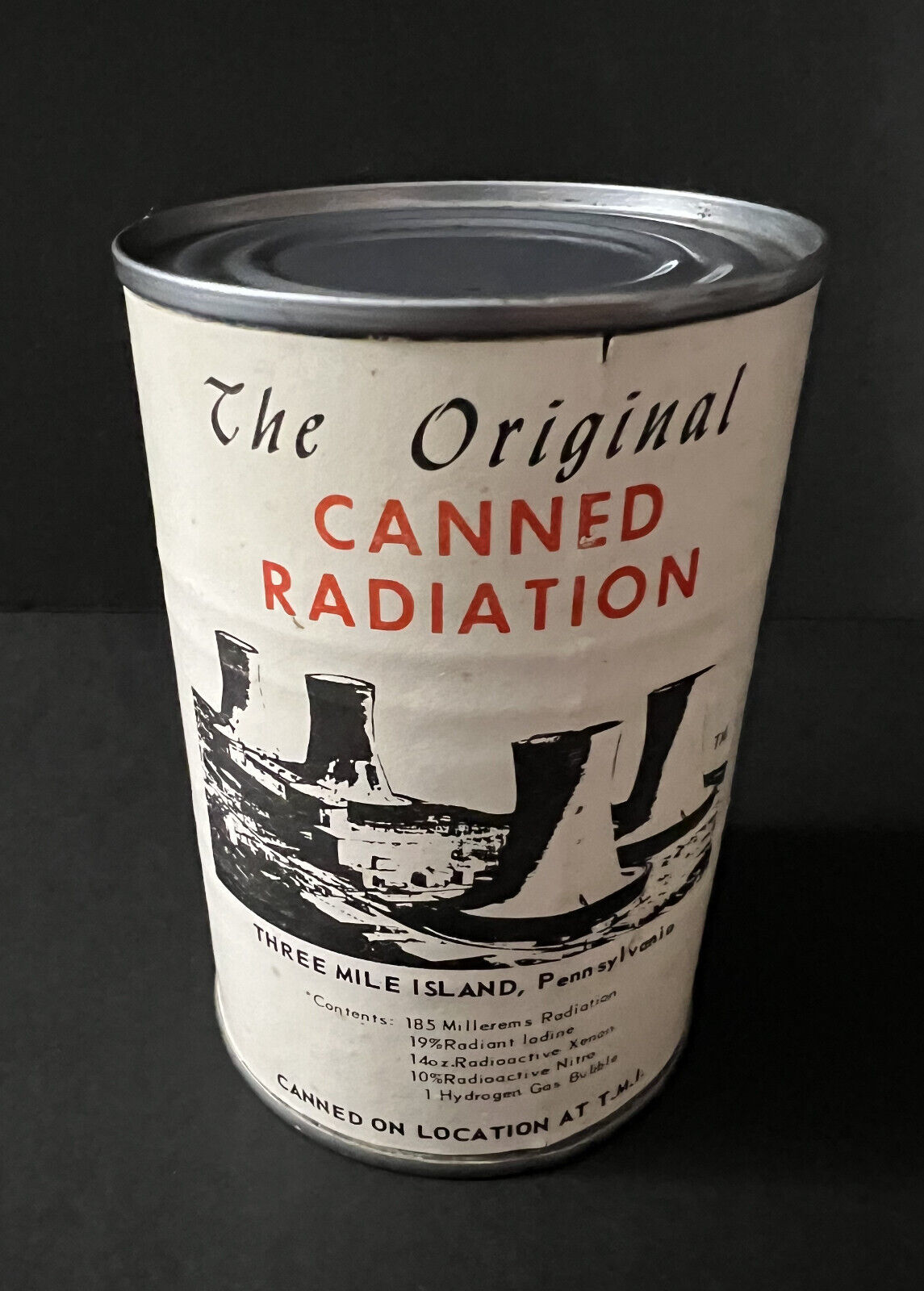 The Original Canned Radiation Tin Can Gag Gift 1979 Three Mile Island Accident