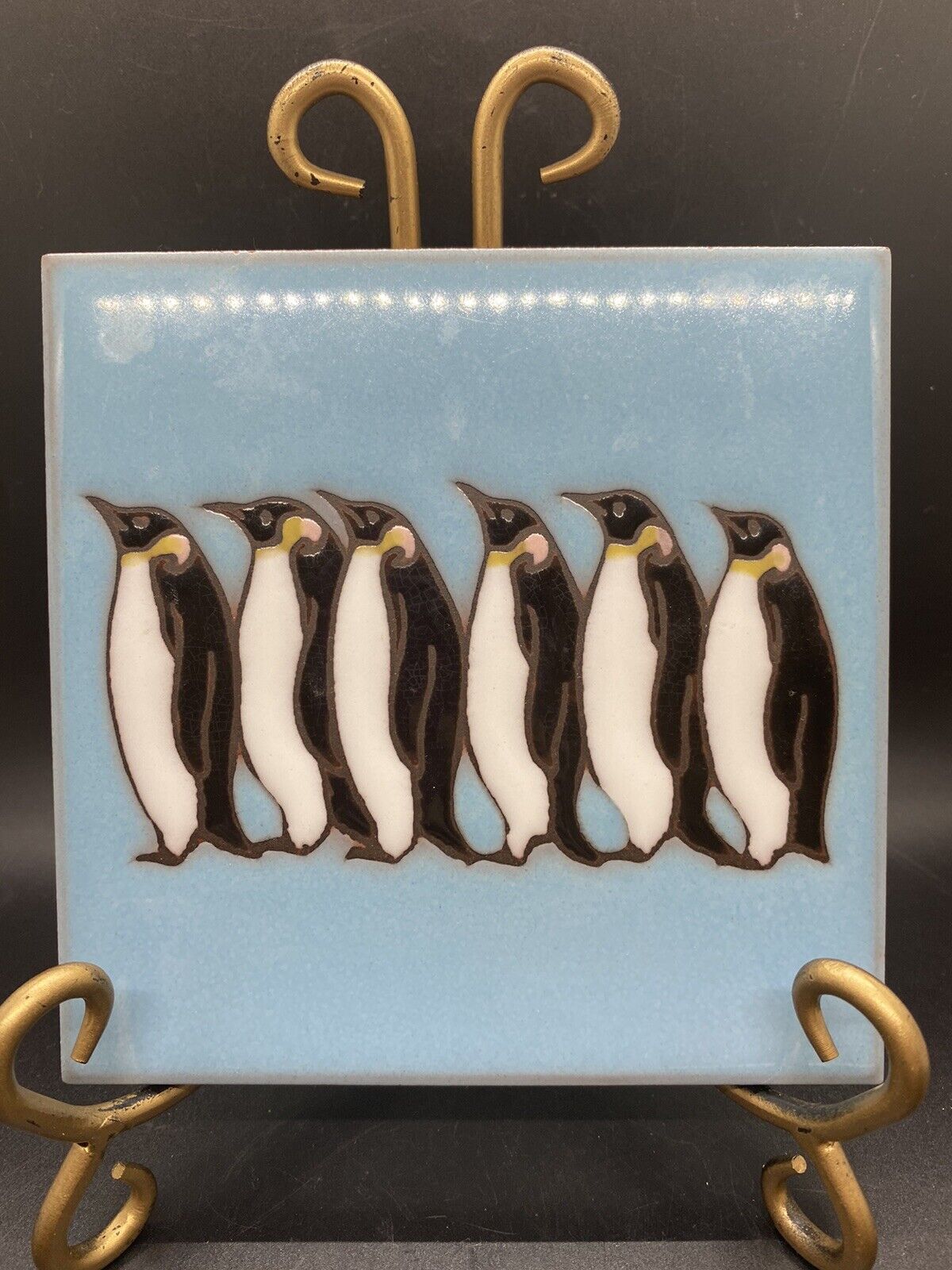 Handcrafted Art Tile Trivet Masterworks Six Emperor Penguins