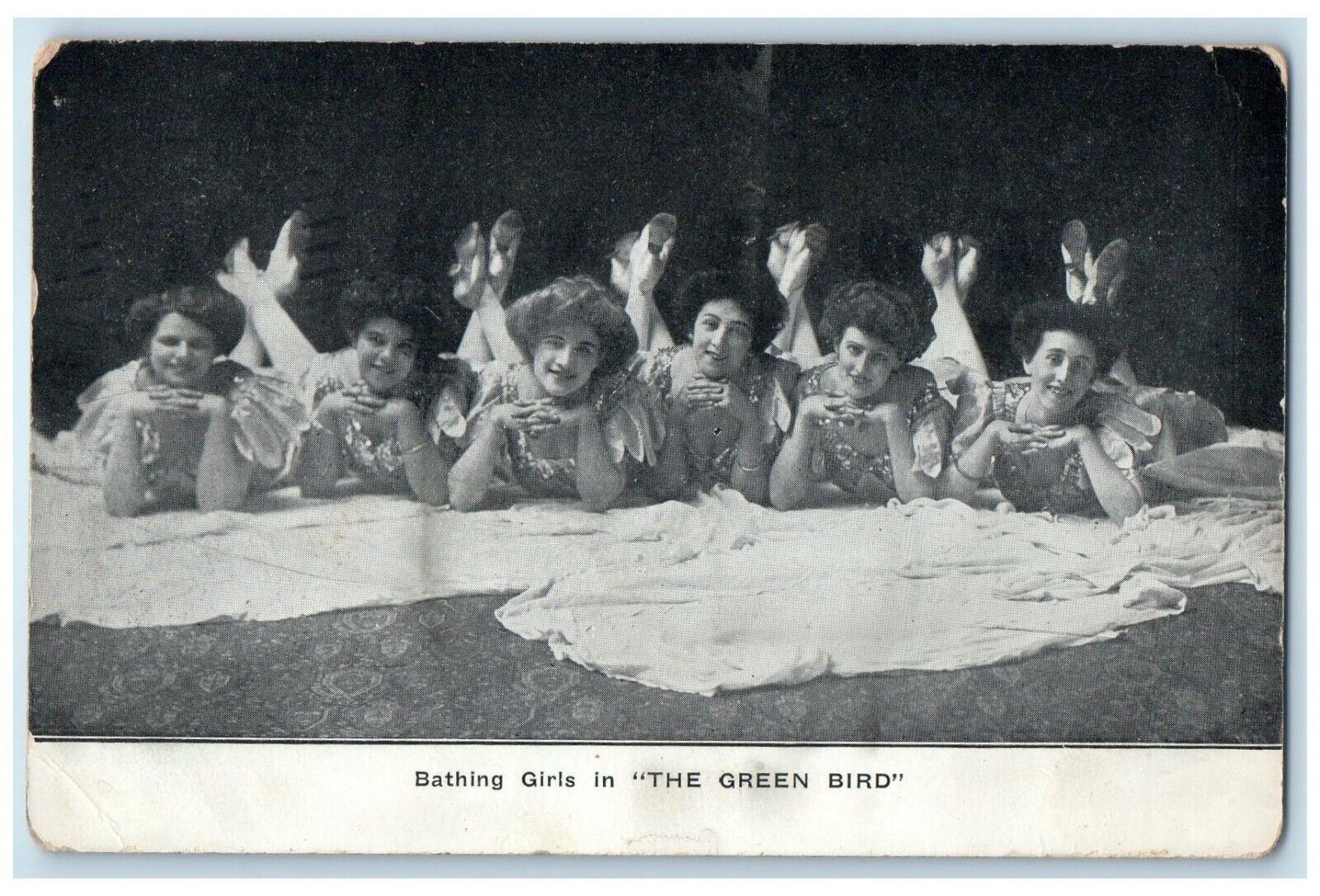 1908 Bathing Girls Green Bird Springfield Massachusetts Vintage Antique Postcard