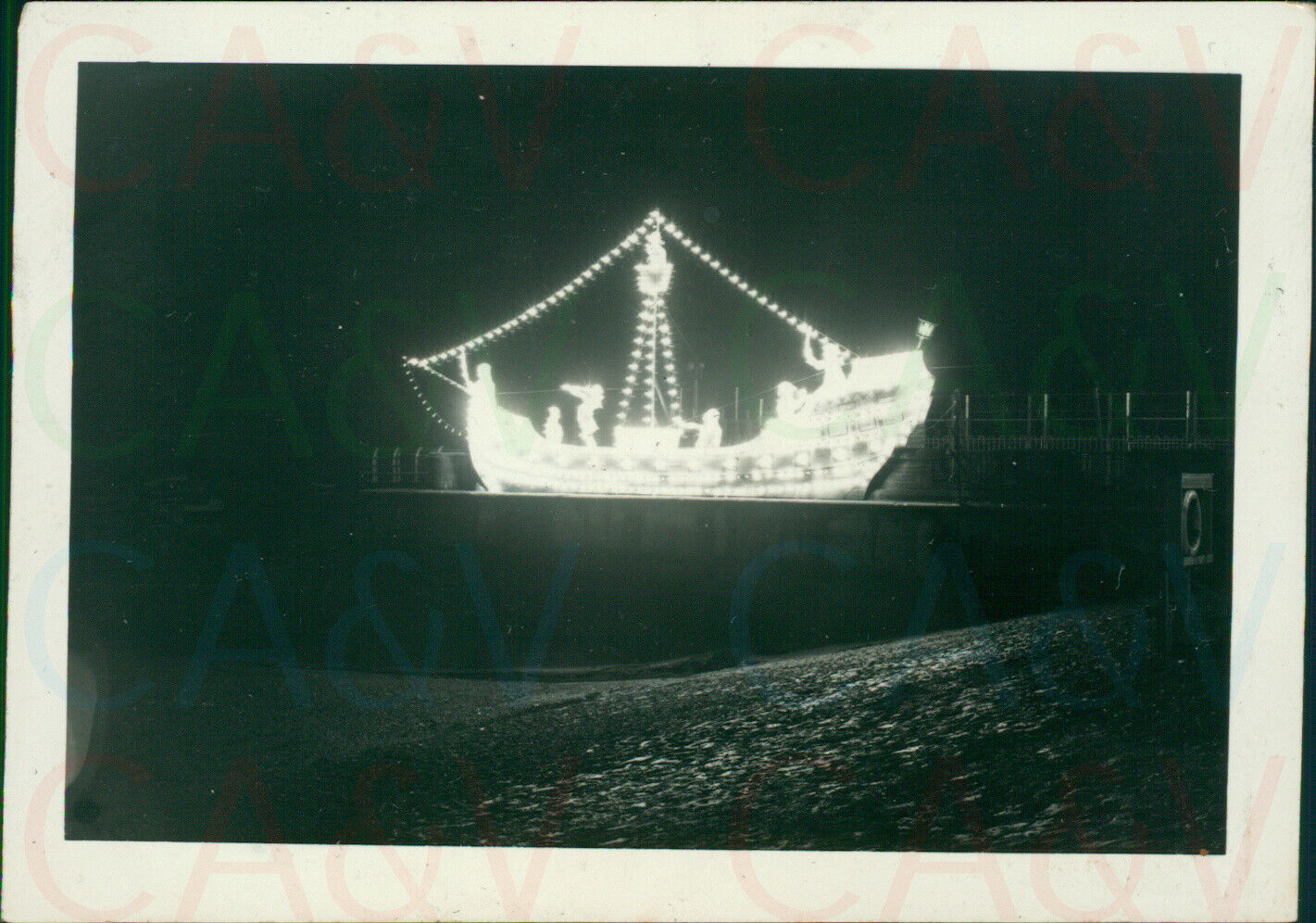 1954 Southend on Sea The ship Illuminated By Night Essex England 3.2x2.2\