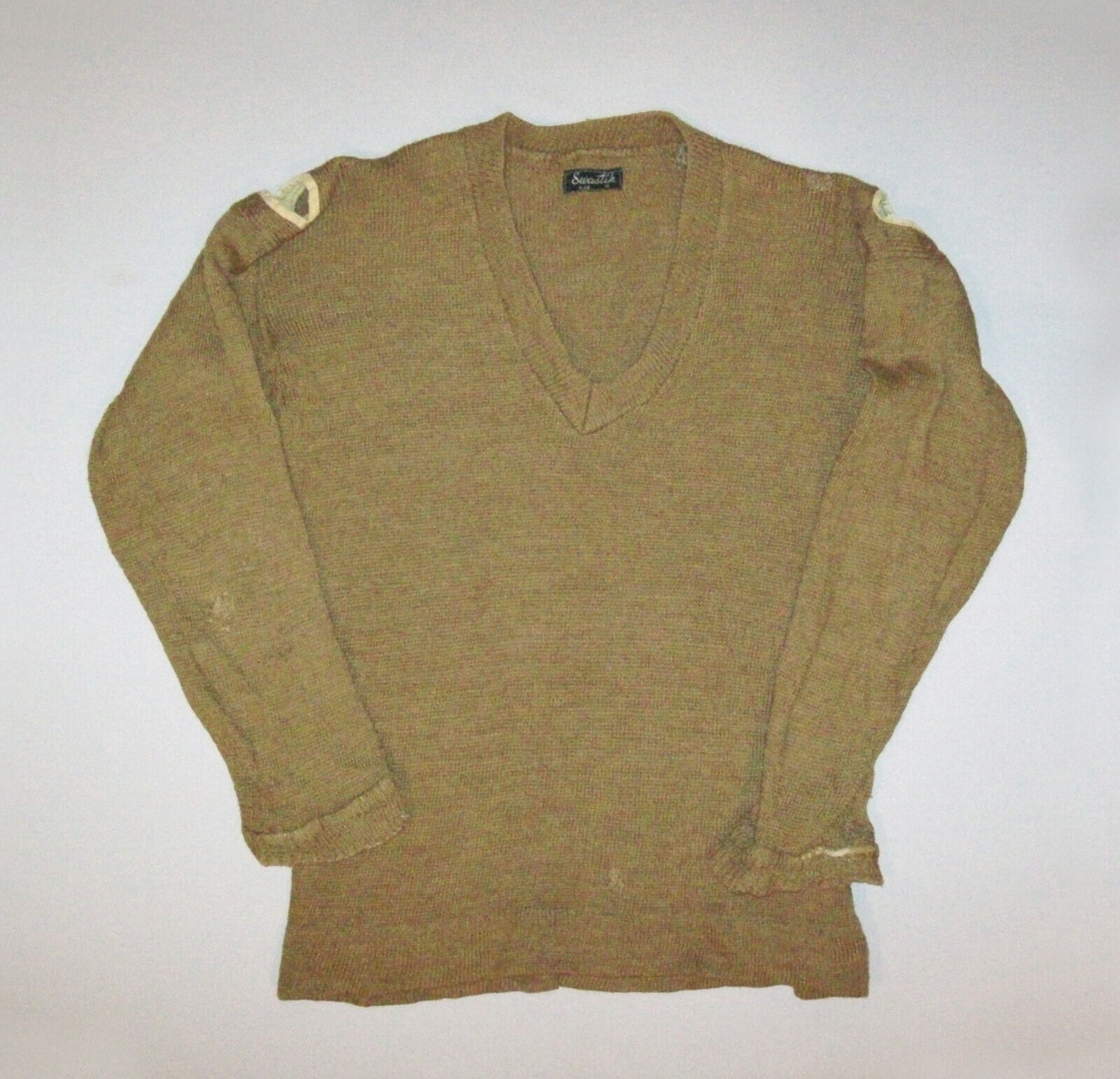 Old Vtg WWII 1940s Mans Sweater Unusual Shoulder Openings Swastik Label Military
