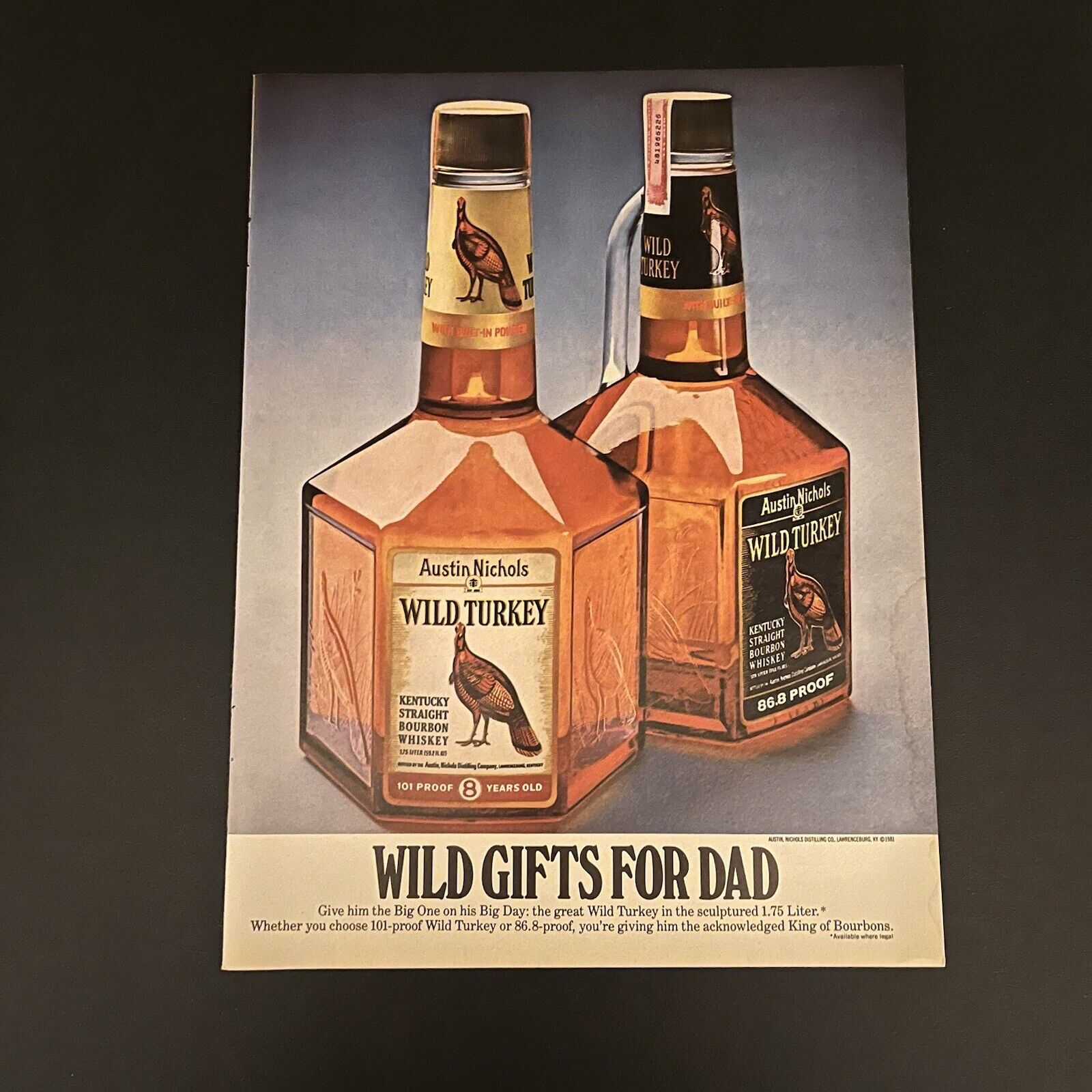 1981 Wild Turkey Kentucky Straight Bourbon Whiskey Print Ad Austin Nichols