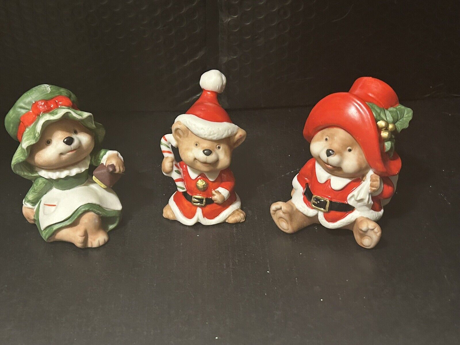 Cute 3Pc Vintage Homco Ceramic Christmas Bear Family Figurines #5600 - Taiwan
