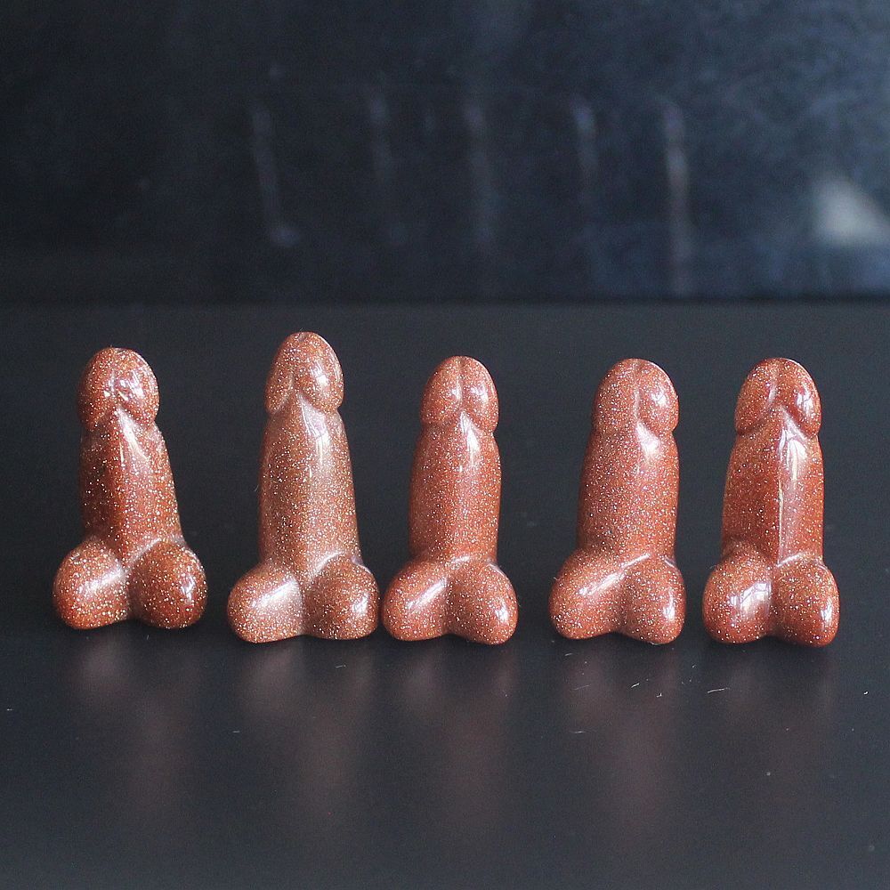 Crystal goldstone Man genital Penis Testicle Figurine Pocket Stone 5pc