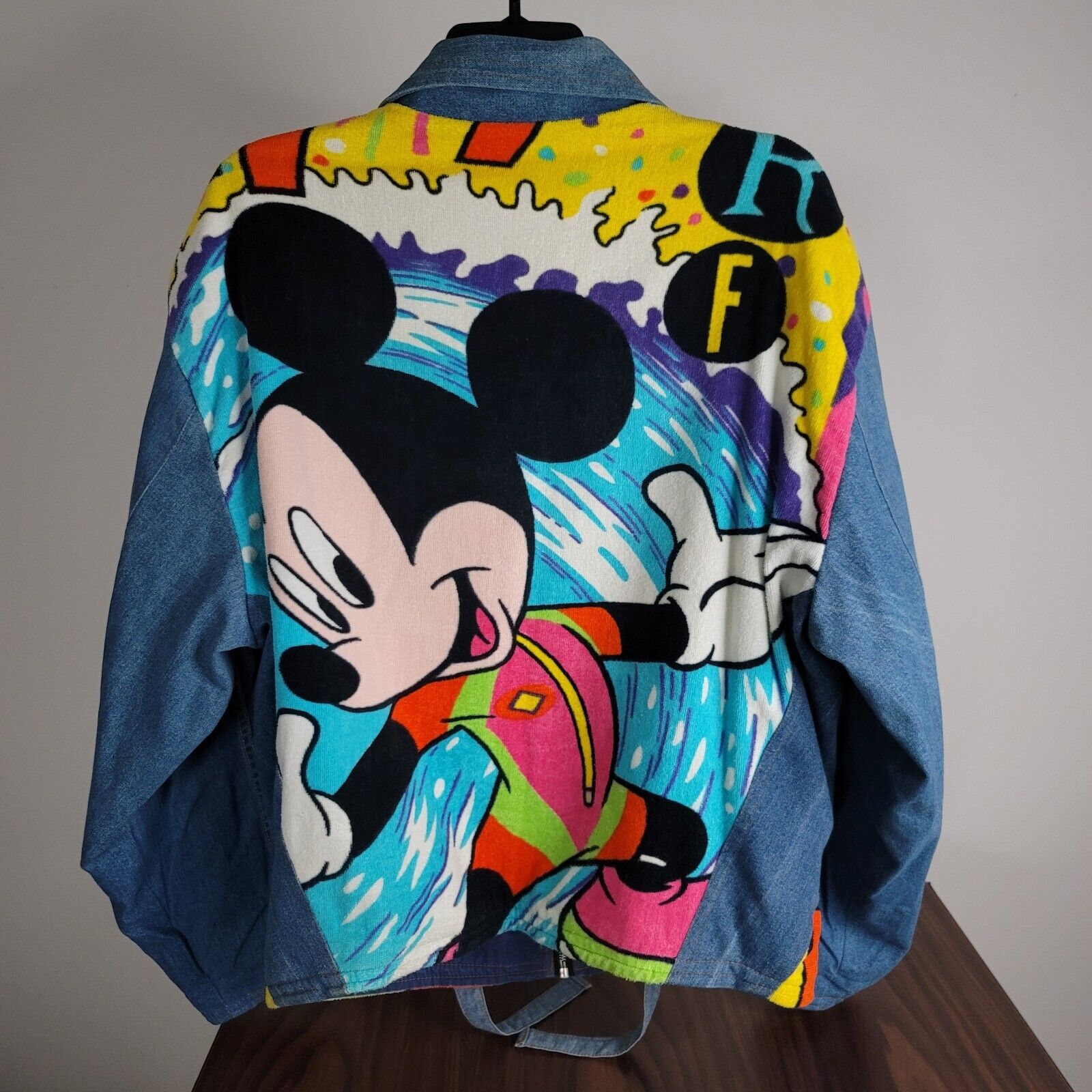 Vintage Mickey Mouse Walt Disney Jacket 90s 80s Denim Blue Too Cute Coat Terry