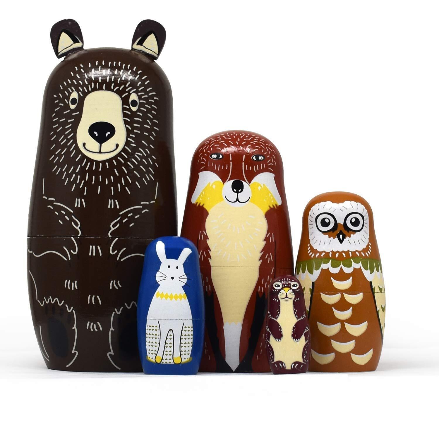 6 PCS Nesting Dolls Russian Matryoshka Dolls Wooden Animal Bear Cute 01 Bear NEW