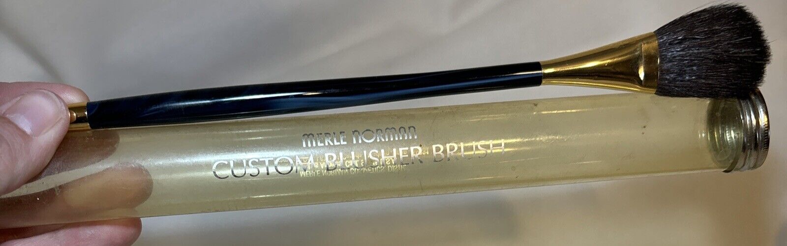 VTG Merle Norman Custom Blusher Brush Blue Handled Makeup Brush 