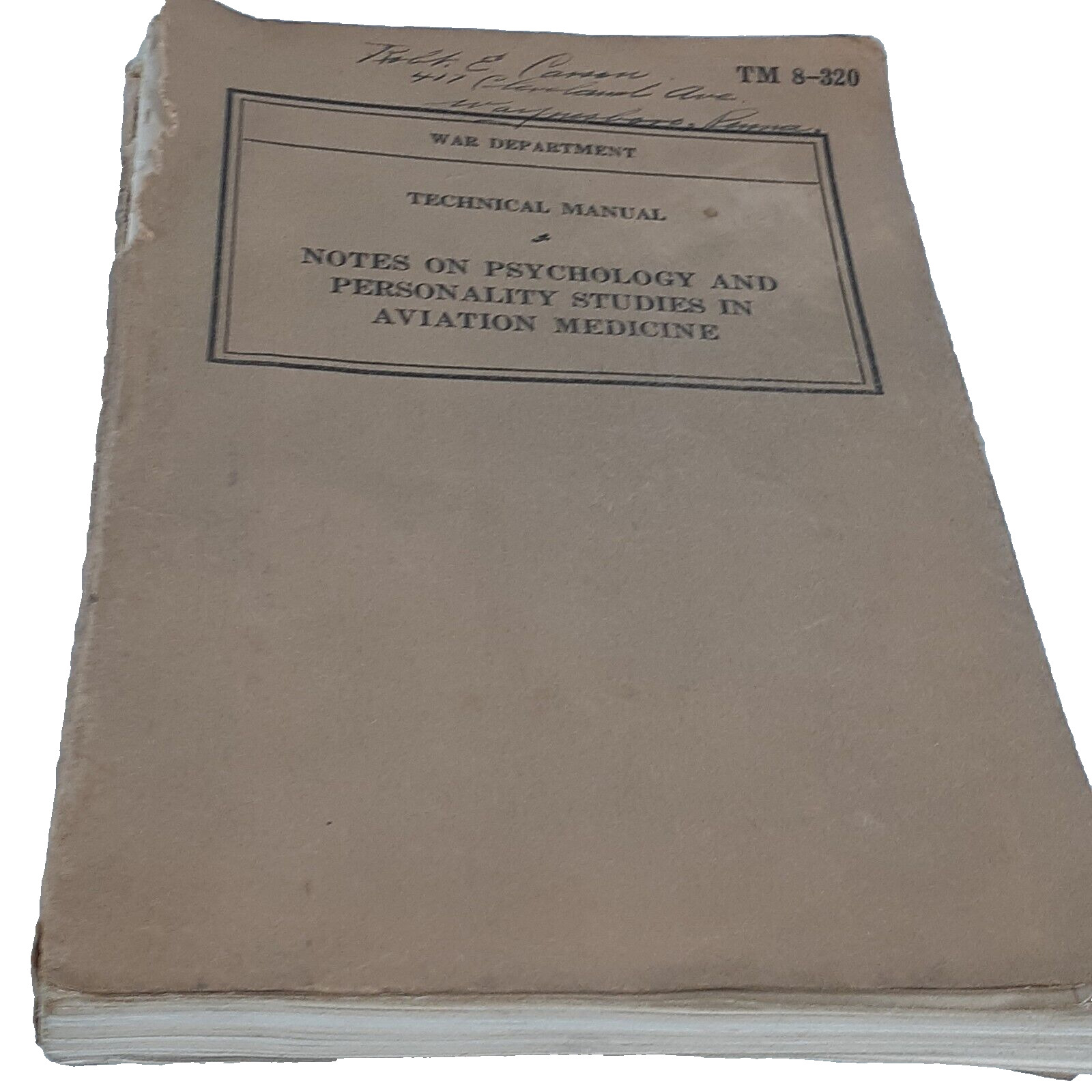 War Dept Technical Manual Notes On Psychology and Personality Studies Aviation