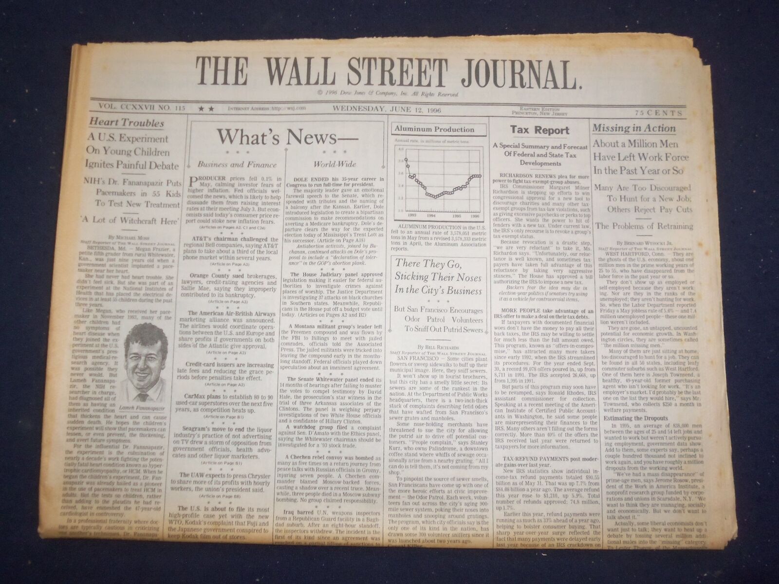 1996 JUNE 12 THE WALL STREET JOURNAL-DR. FANANAPAZIR PACEMAKERS IN KIDS - WJ 391