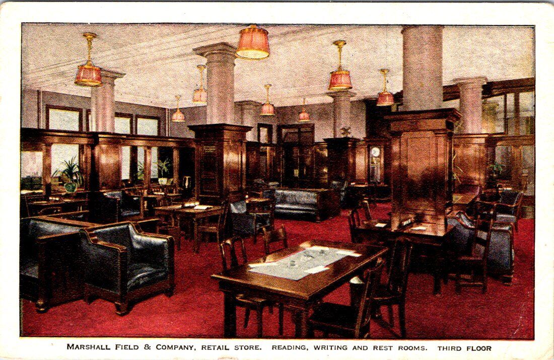 Reading, Writing & Rest Rooms, Marshall Field\'s, CHICAGO, Illinois Postcard