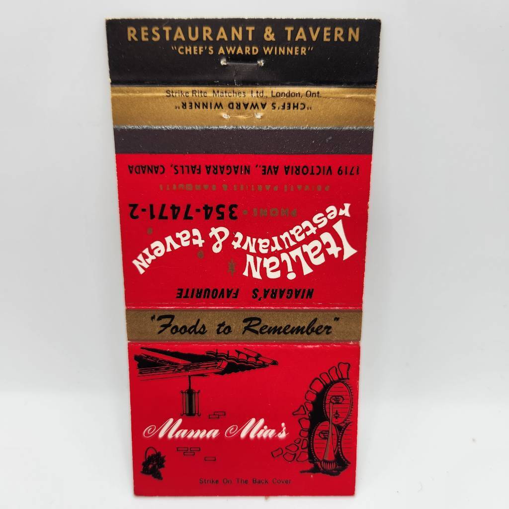 Vintage Matchbook Mama Mia\'s Restaurant & Tavern Niagara Falls Canada 