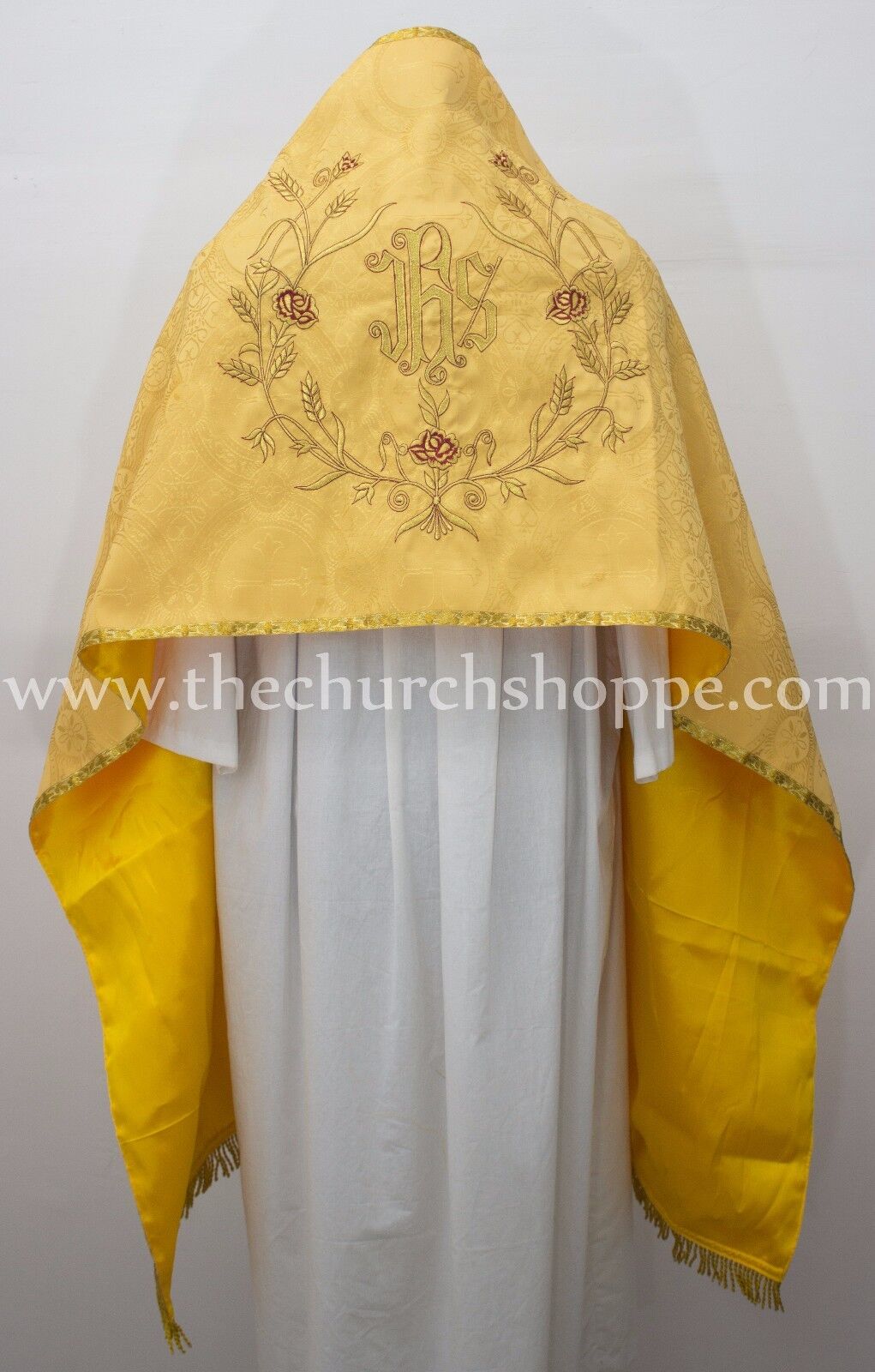 New Yellow Humeral Veil with IHS embroidery,voile huméral,velo omerale