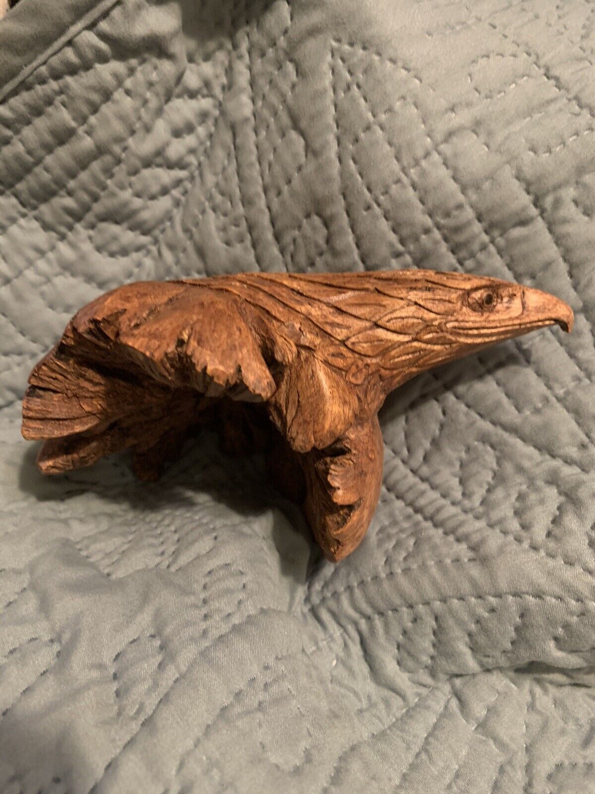 Hand Carved Wooden Eagle, Parasite Wood Carving, Eagle Wooden Figurine