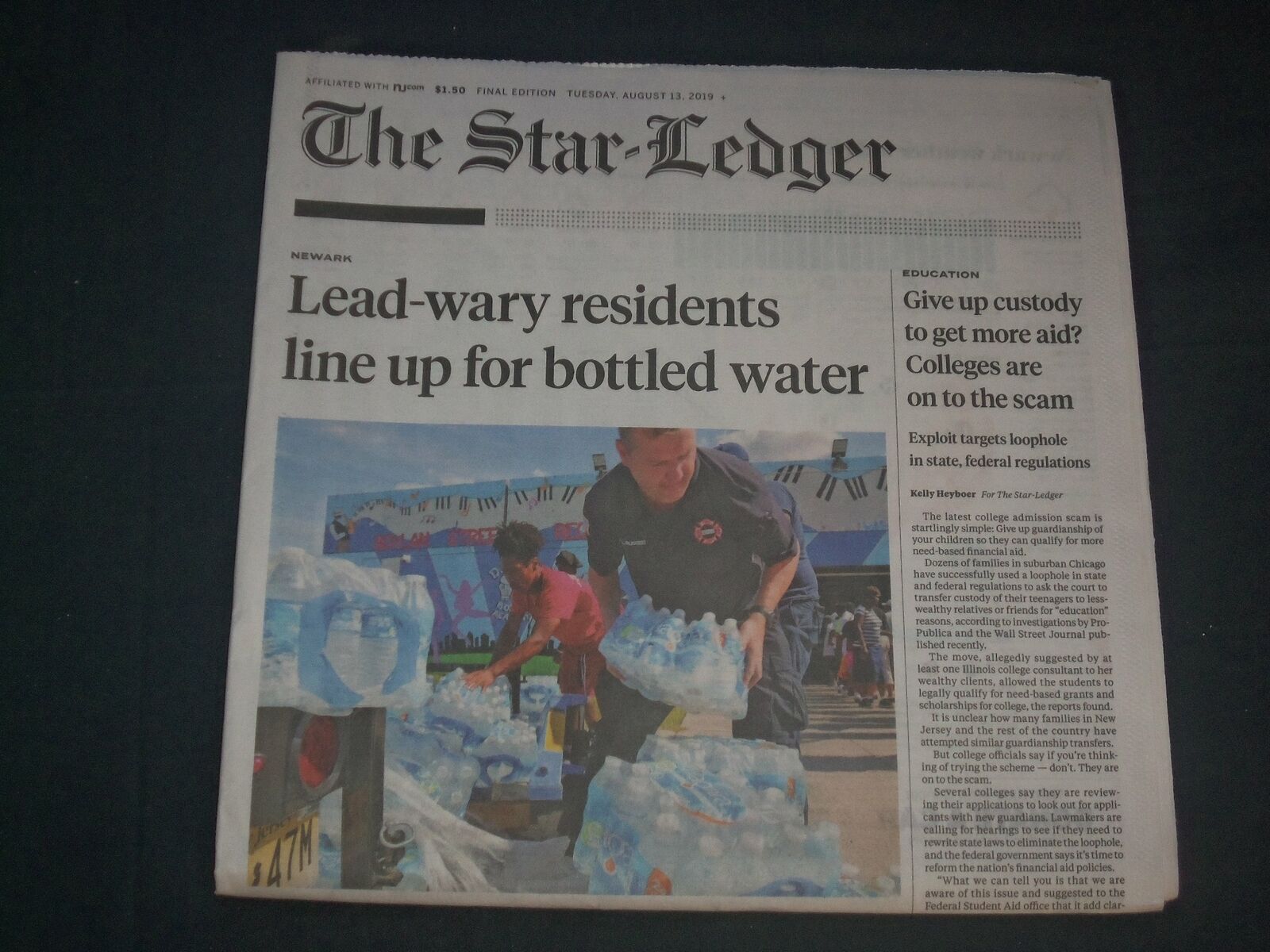2019 AUGUST 13 THE STAR-LEDGER NEWSPAPER -NEWARK, NJ HIGH LEVEL OF LEAD IN WATER
