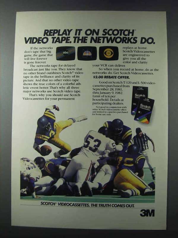 1981 3M Scotch Videocassettes Ad - The Networks Do