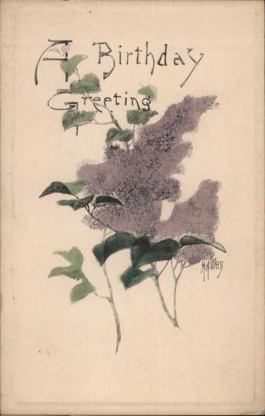 A Birthday Greeting Lilacs Postcard Vintage Post Card