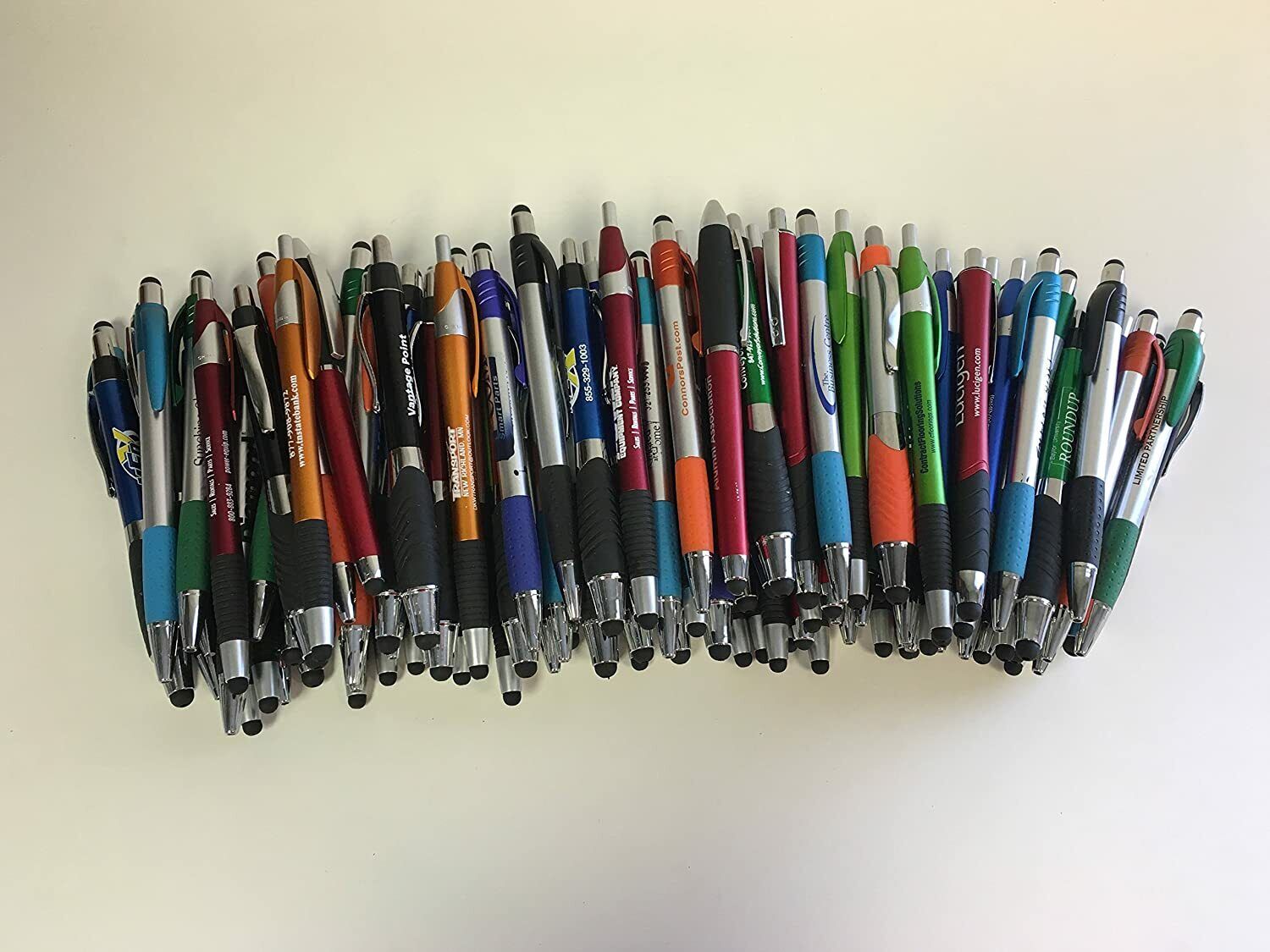 Bulk Lot of 100 Pens - Misprint Plastic Retractable Ball Point Pens with Stylus