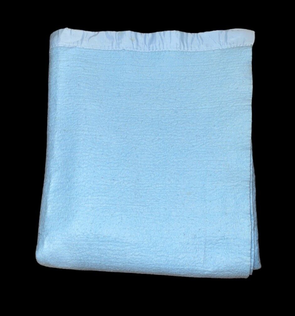 Vintage JC Penney Thermal Blanket Ocean Blue Twin/Full 88 X 74 In Warm