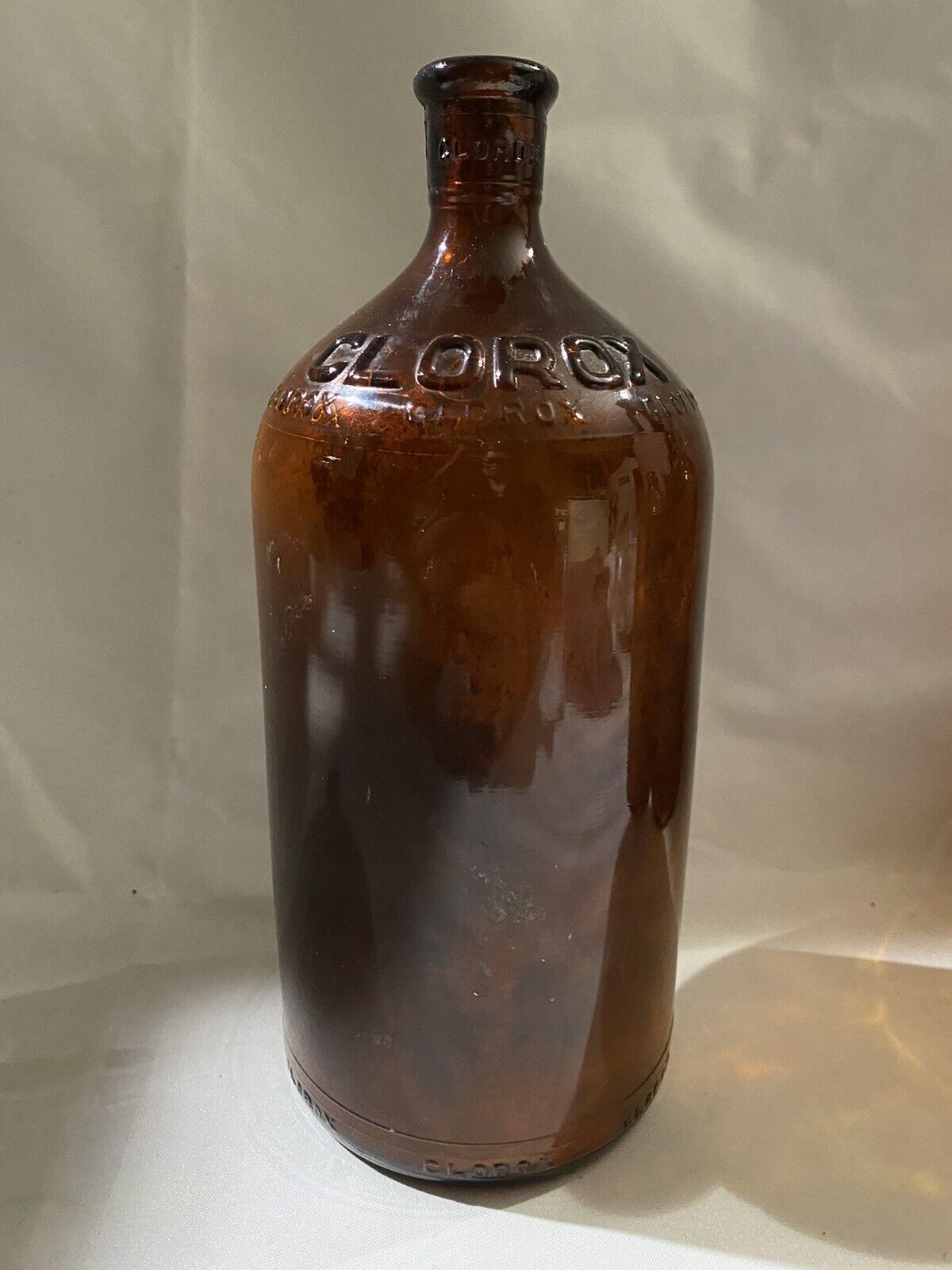 Vintage Brown/Amber 32oz. Embossed Clorox Bottle With Original Cork 1920\'s 8.5’’