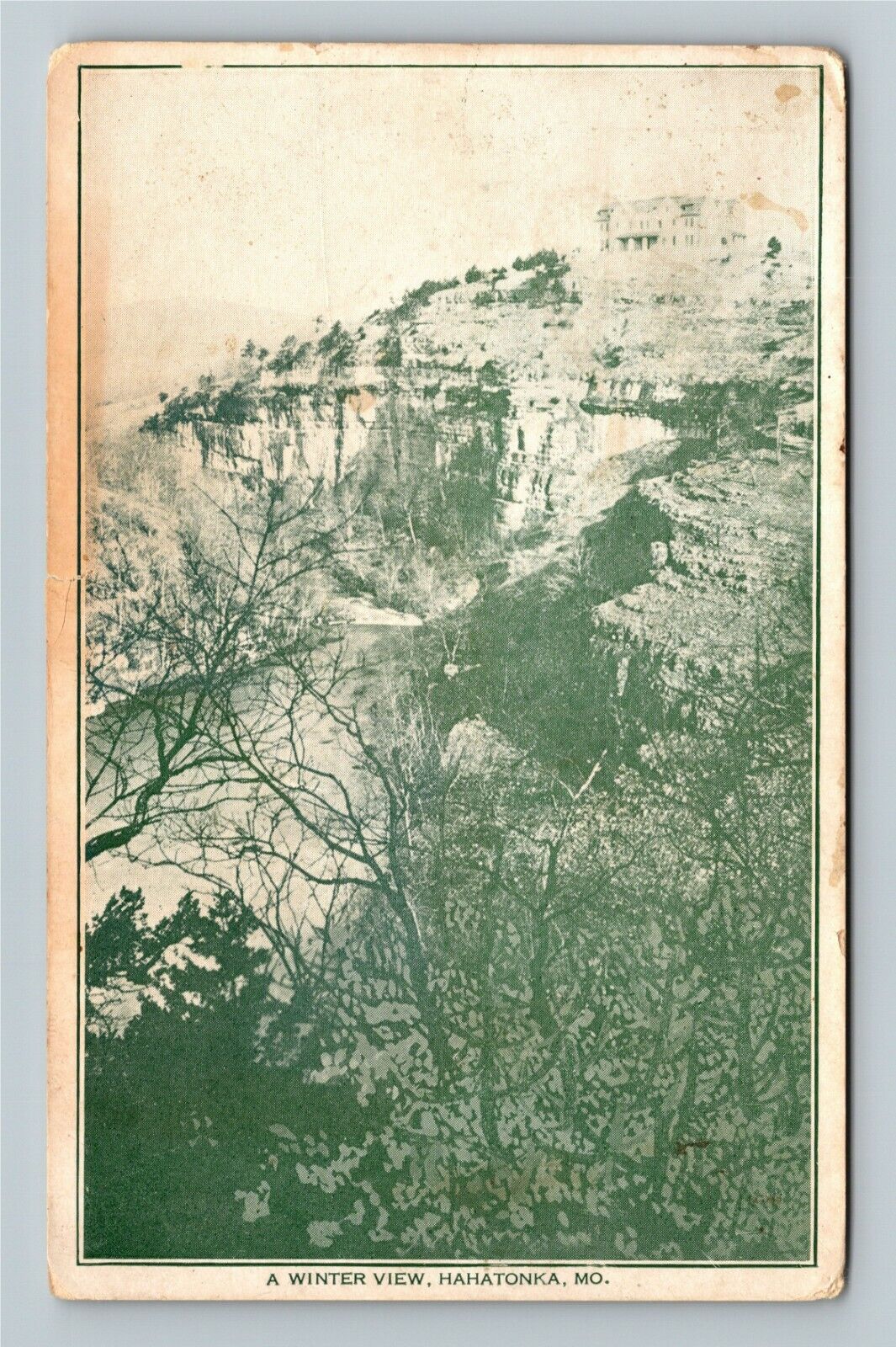 Hahatonka MO-Missouri, A Winter View, Aerial View, Mountains, Vintage Postcard