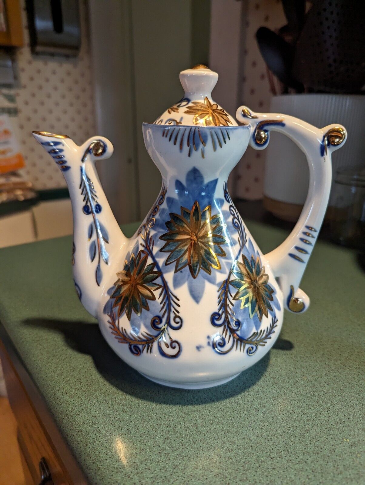 Vintage Russian USSR Kislovodsk Porcelain Factory Kobalt Hand Painted Teapot/Lid