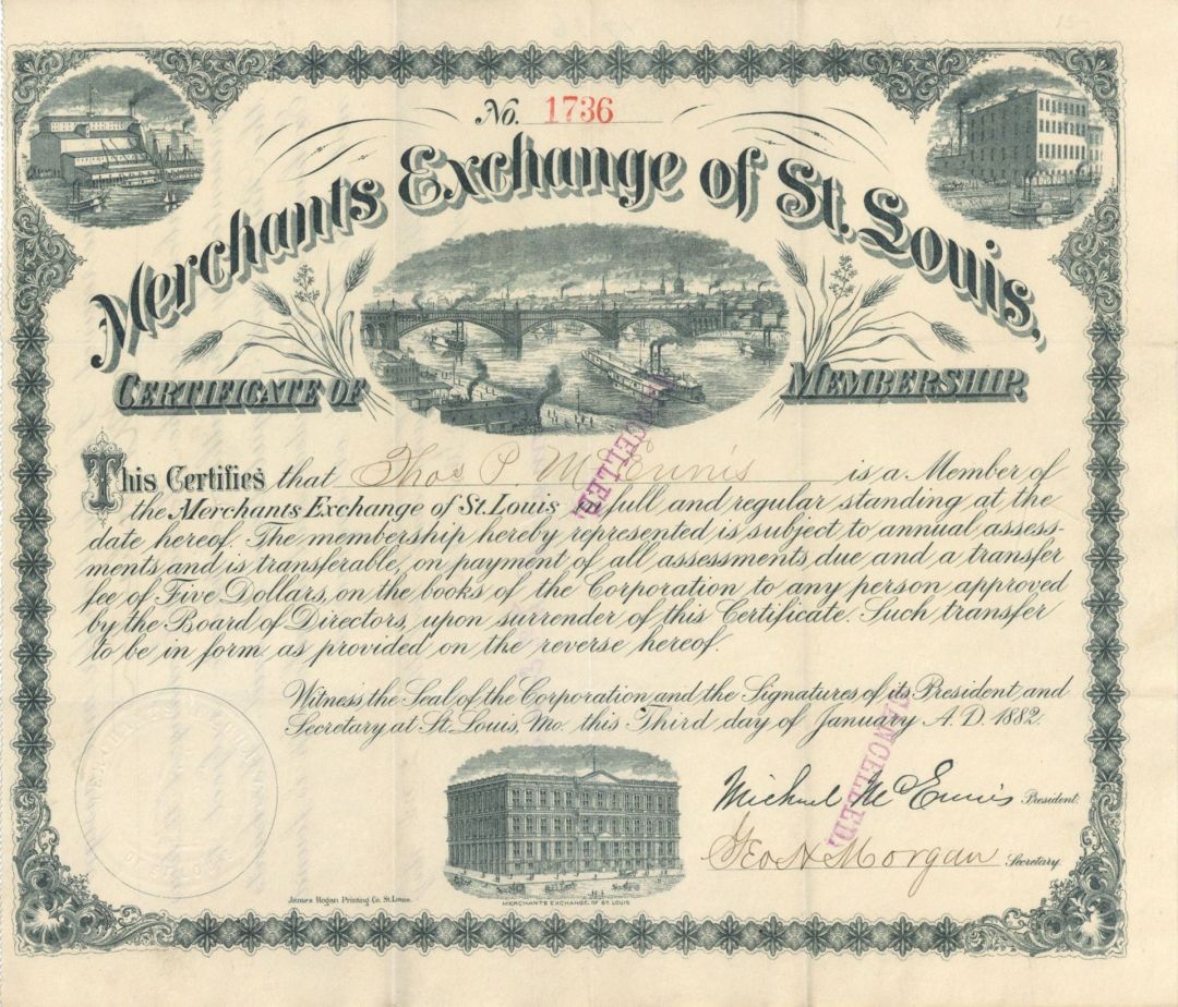 Merchants Exchange of St Louis Certificate of Membership - General Stocks