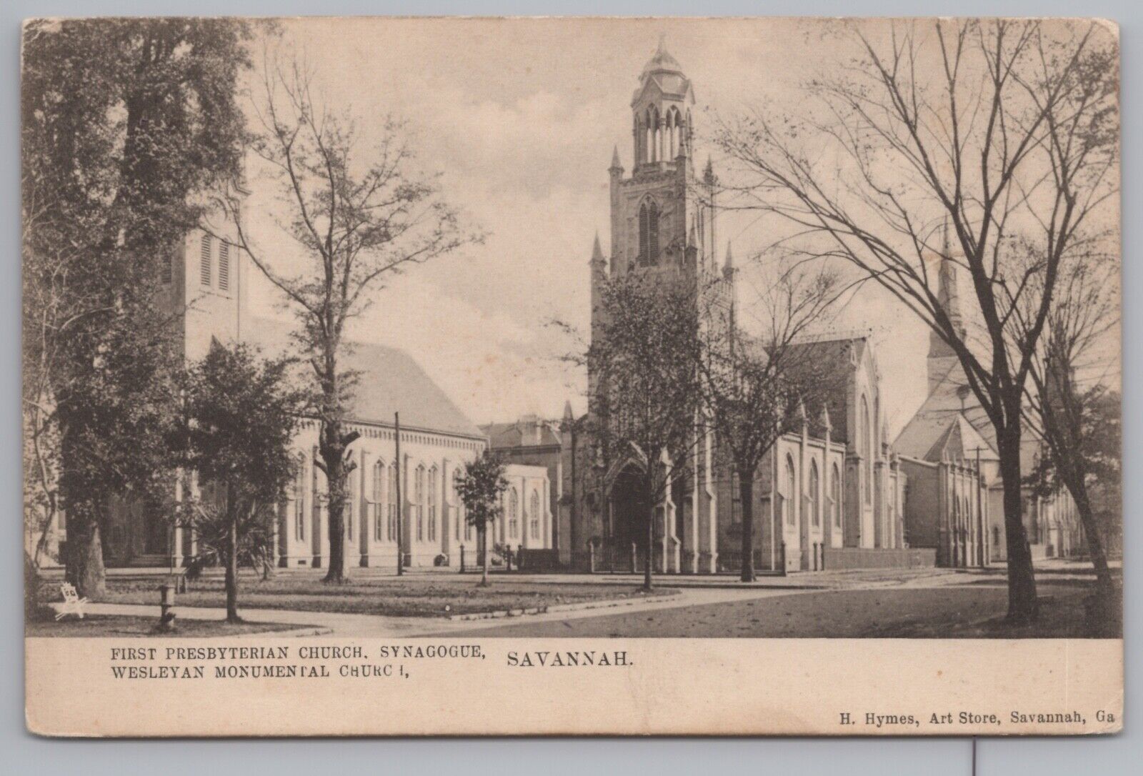 Postcard - First Presbyterian Church Synagogue Wesleyan Monumental Savannah 1906
