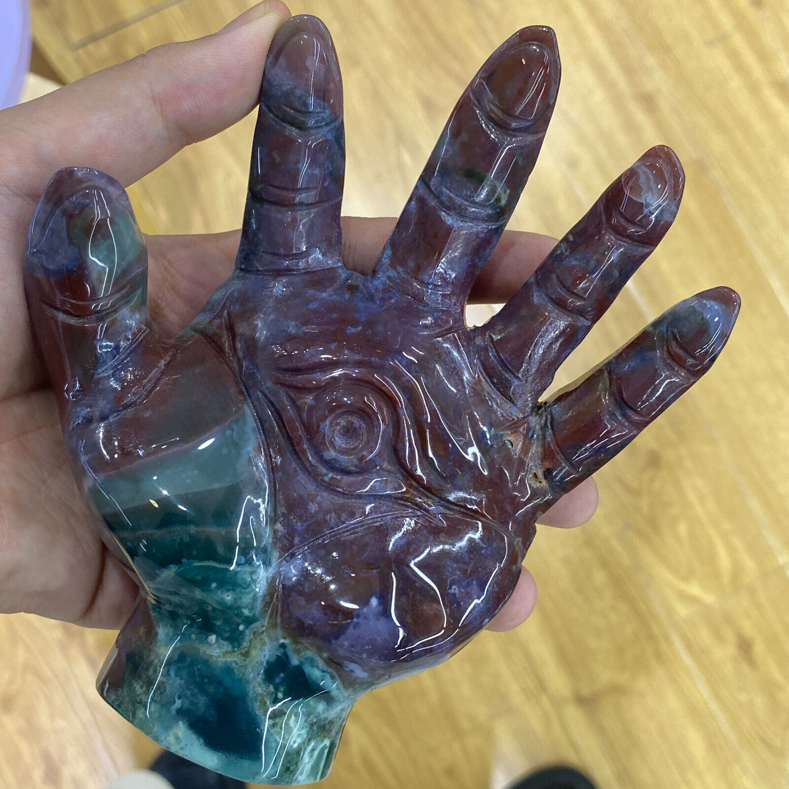 1pc Natural Ocean Jasper Quartz Carved hand Skull Crystal Reiki Gem healing