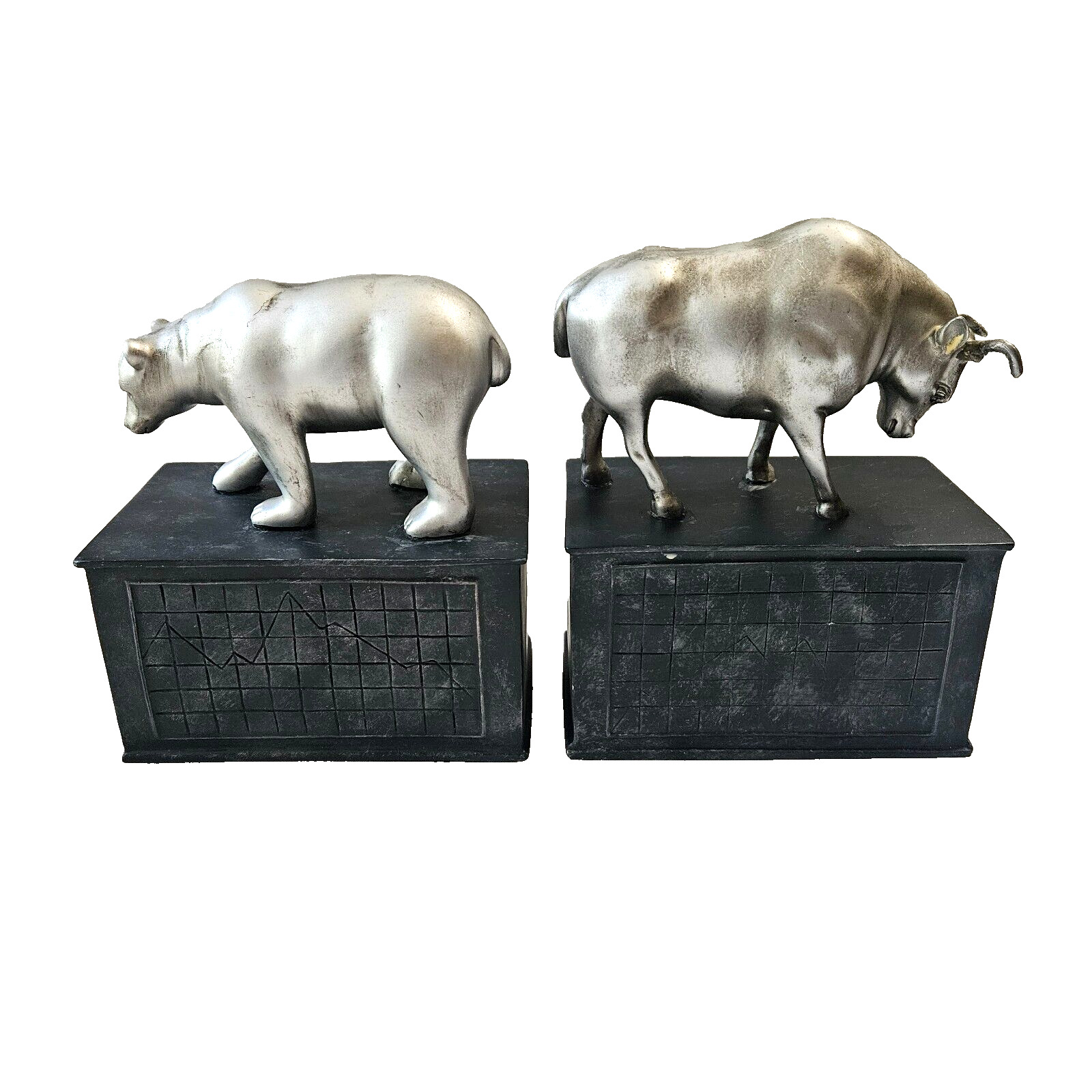 Vtg Pair of Wall Street Stock Market Bookends Representing \