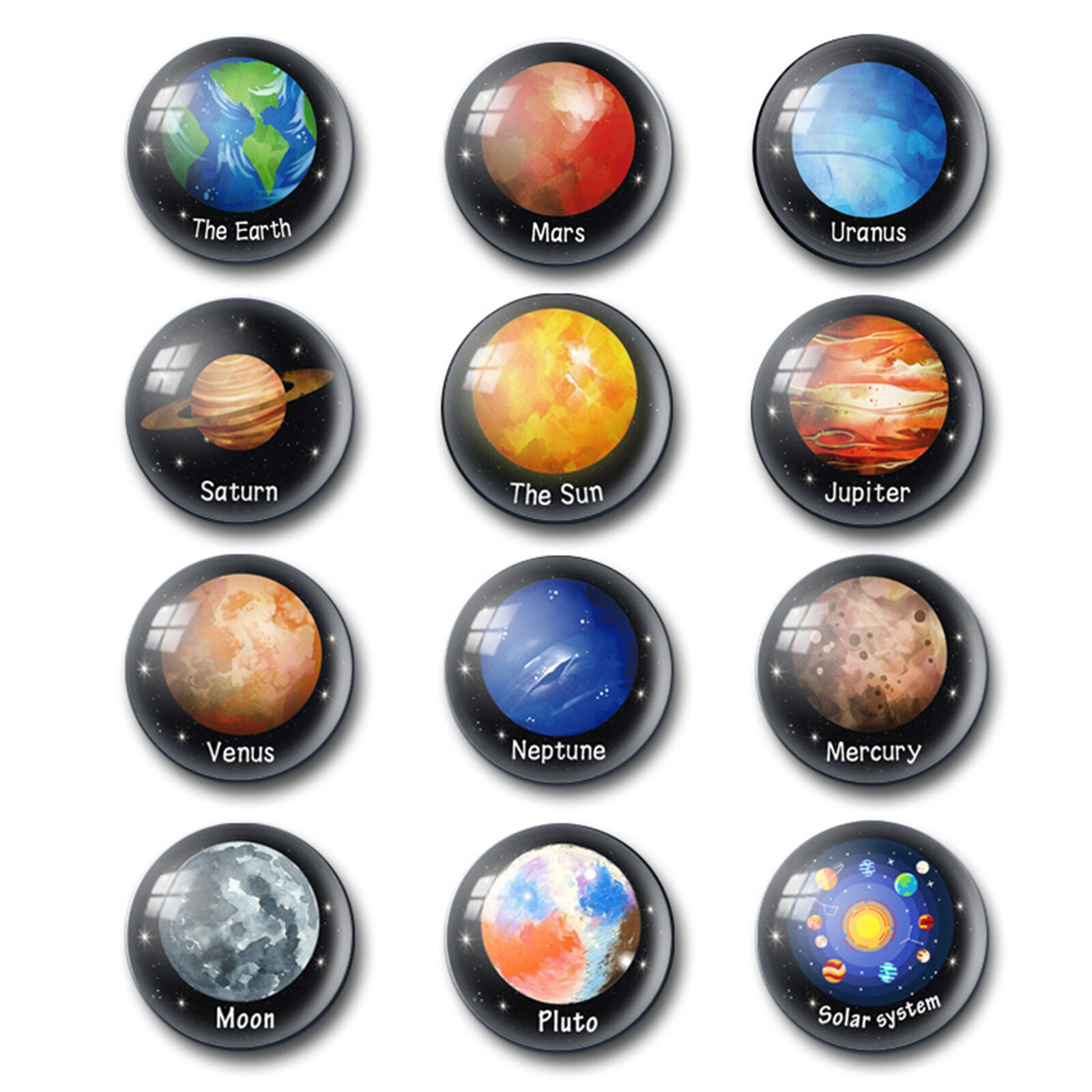 12-Piece Planet Fridge Magnets Solar System Round Refrigerator Magnets