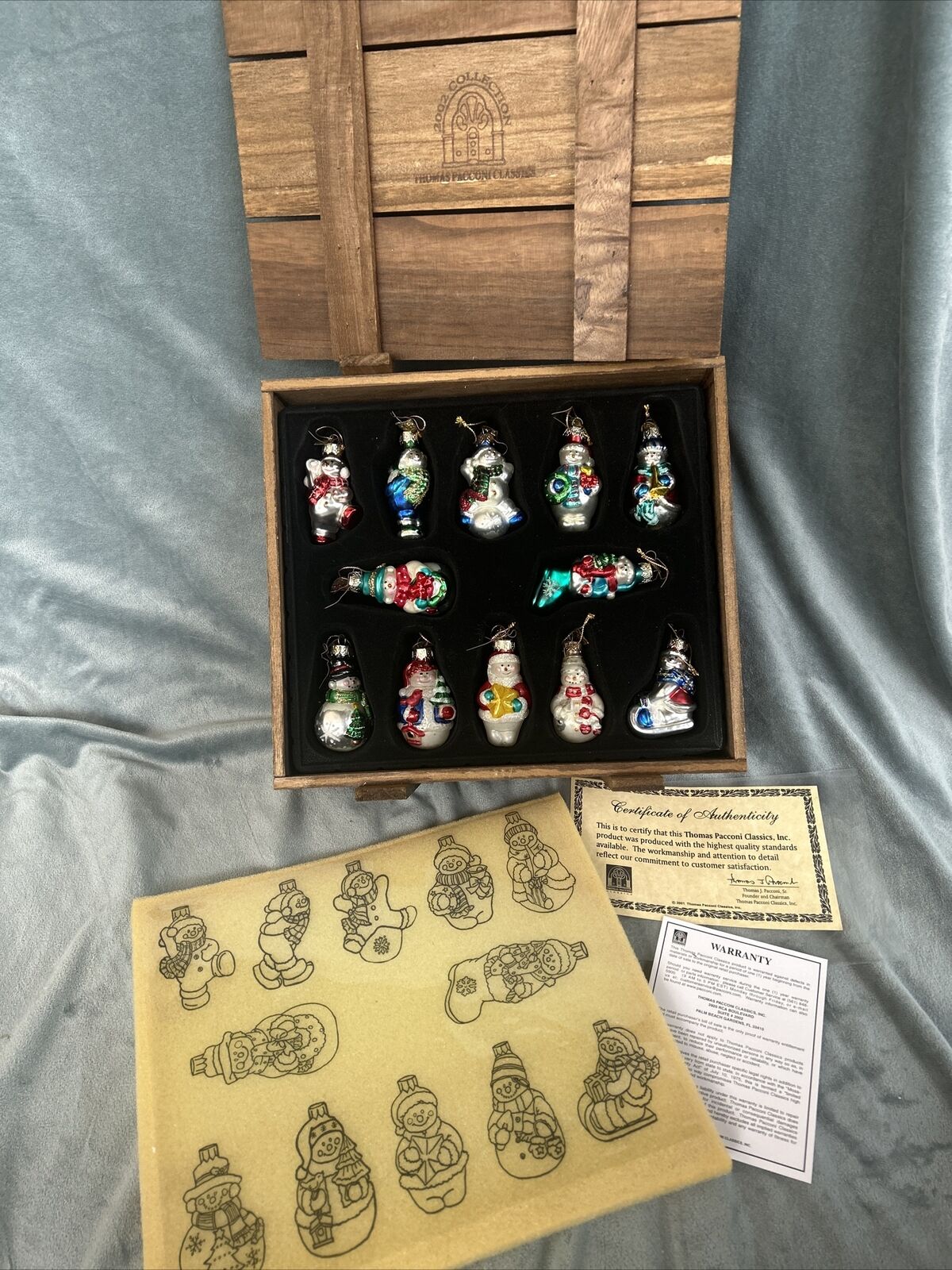 2002 Thomas Pacconi Classic Set of 12 Snowman Christmas Ornaments Box as Shown