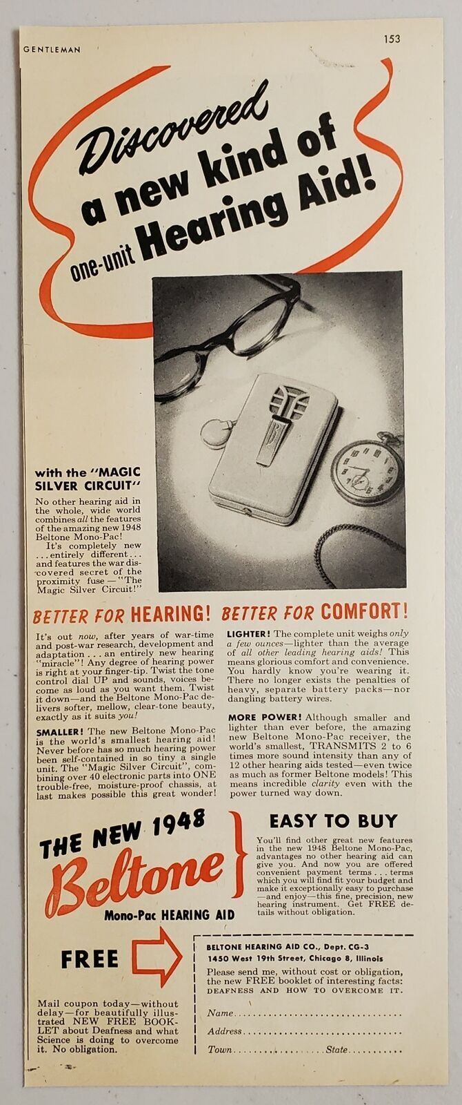 1948 Print Ad Beltone Mono-Pac Hearing Aids Chicago,Illinois