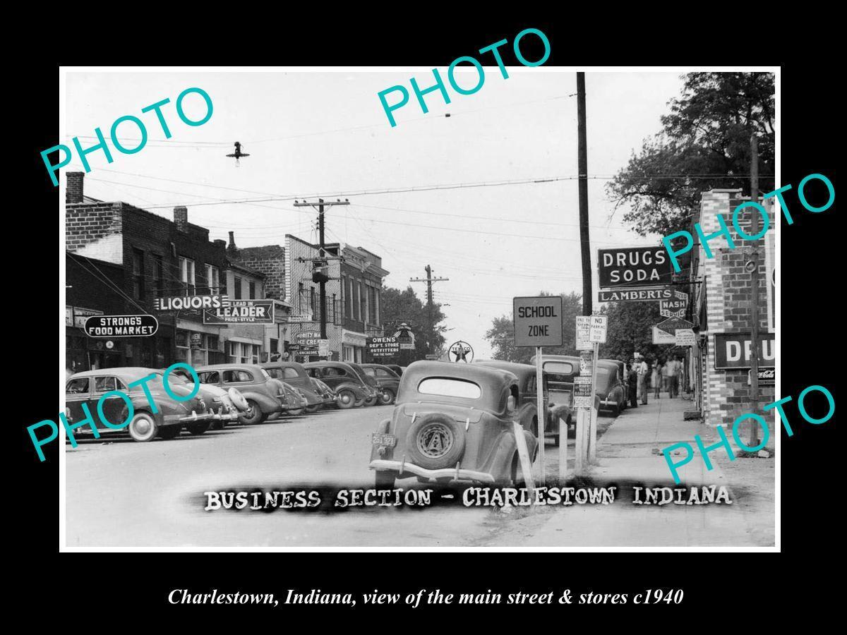 OLD 6 X 4 HISTORIC PHOTO OF CHARLESTOWN INDIANA THE MAIN STREET & STORES 1940 2