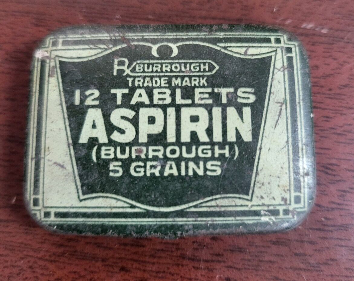 Vintage Burrough Bros Tin Aspirin 12 Tablets 5 Grains 1.75\