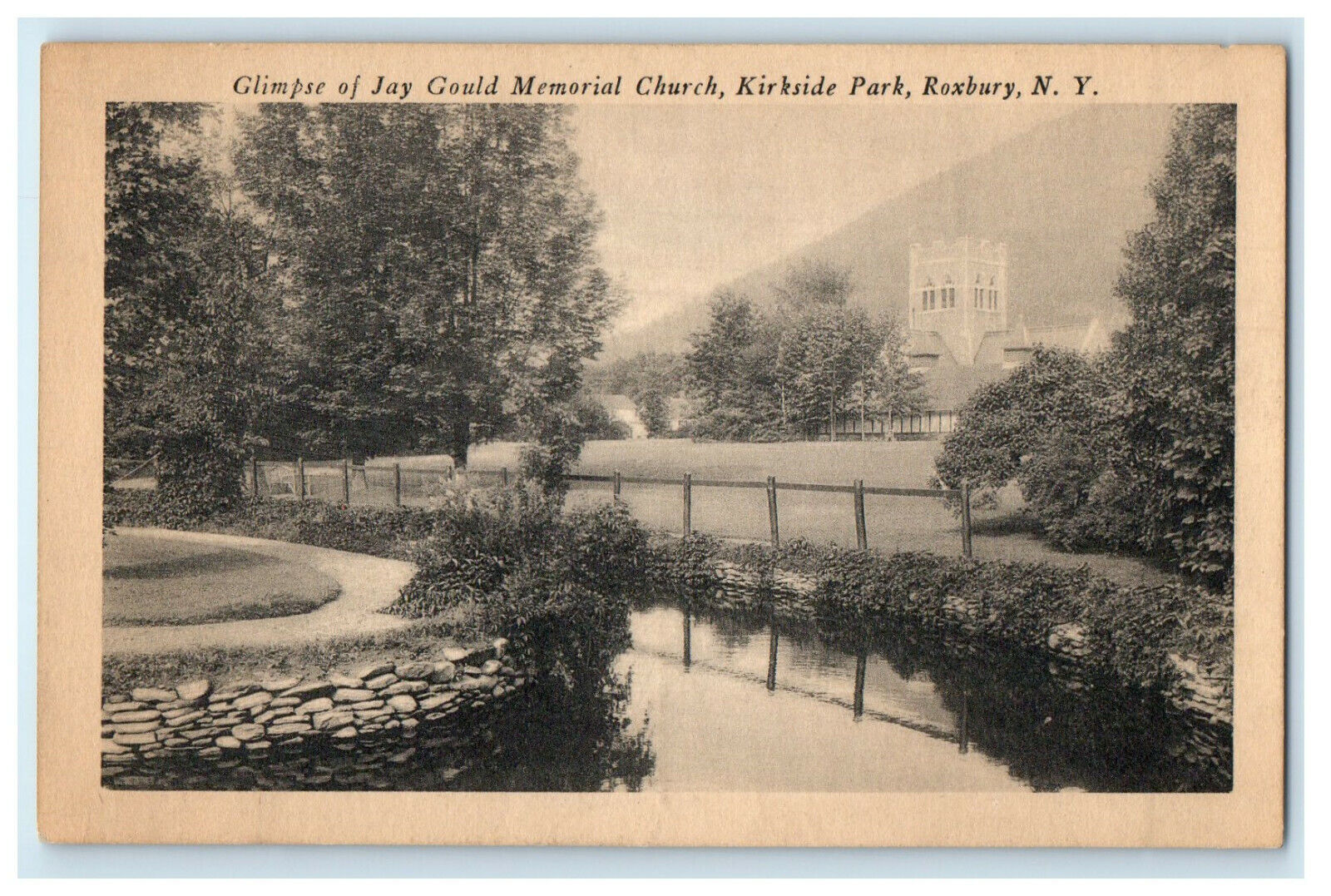 c1910s Glimpse of Jay Gould Memorial Church Roxbury New York NY Postcard