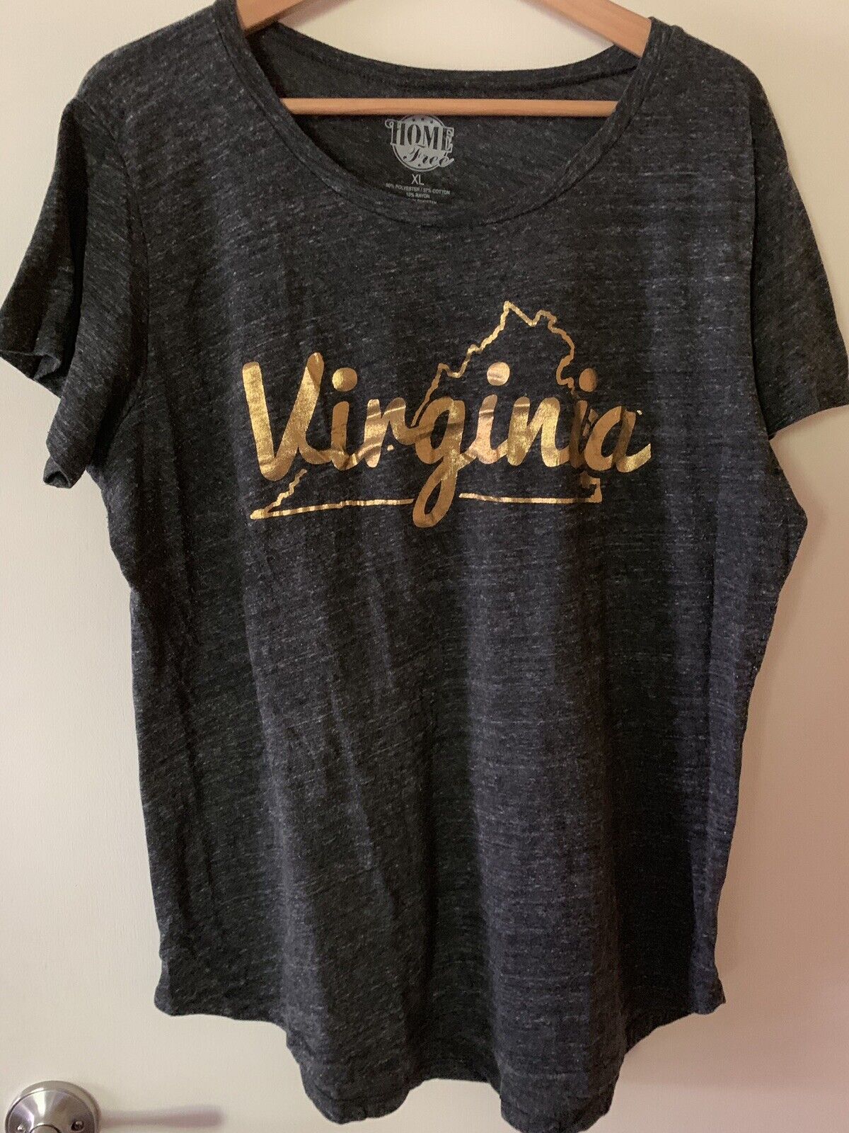 Virginia State Souvenir T Shirt Womans XL Black Heather with Gold Lettering 
