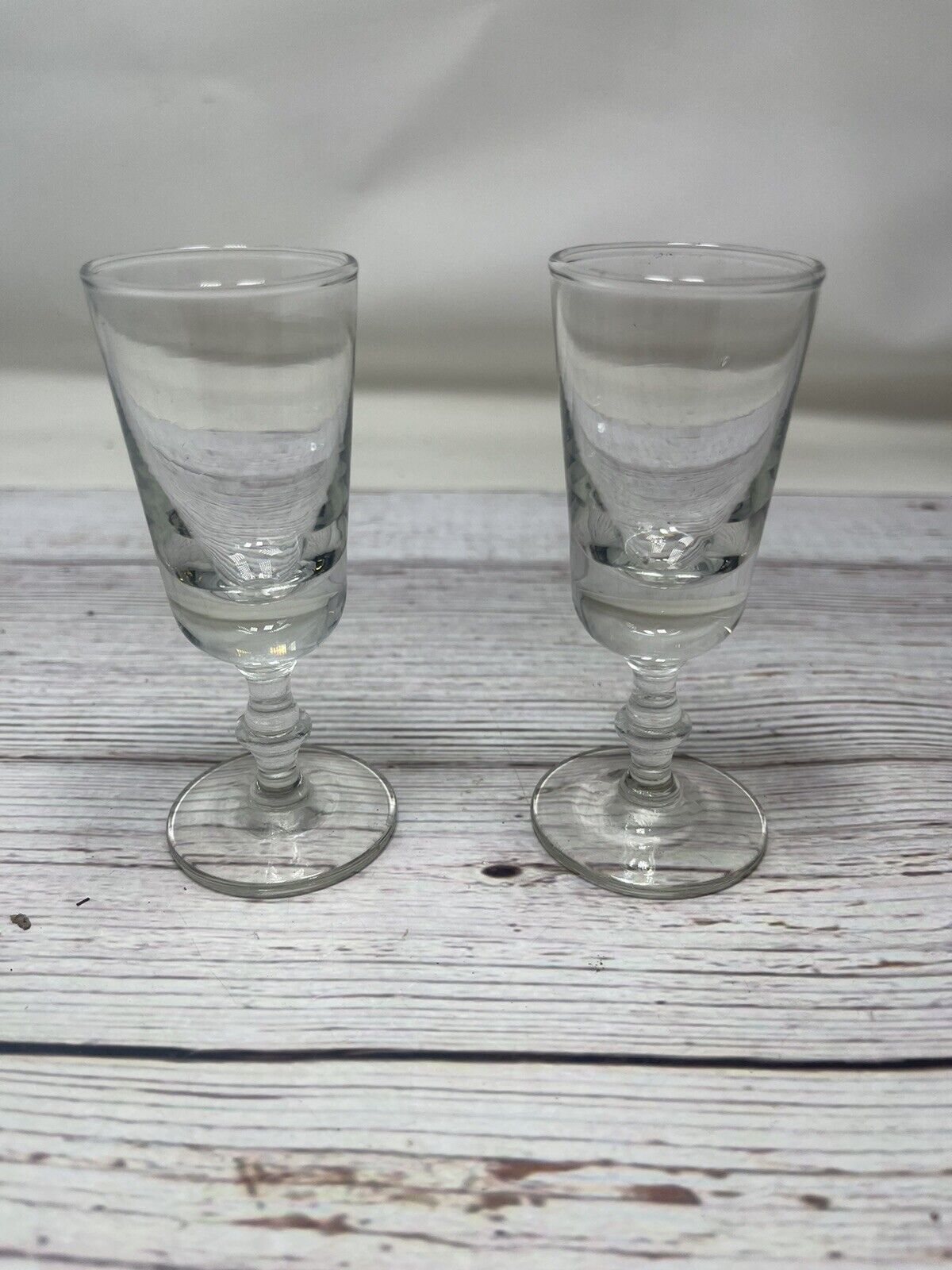 Vintage Thick Glass Cordial Shot Glass 2 Qty. 4” Tall X 1.5” Across