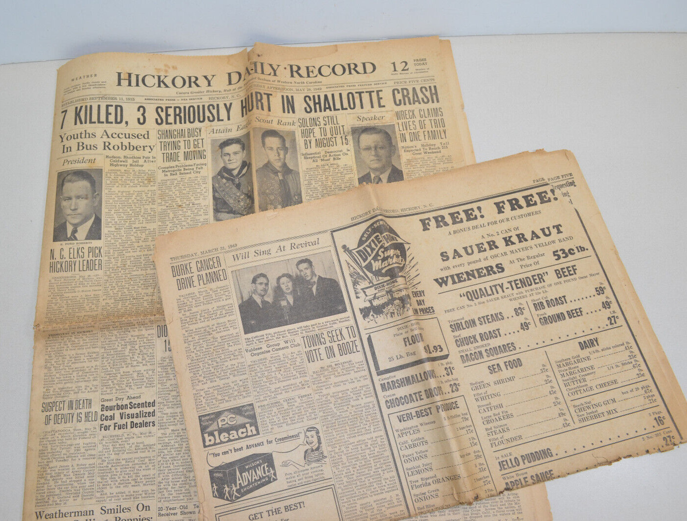 Vintage 1949 HICKORY DAILY RECORD Newspaper Lot Historic Collectible NC