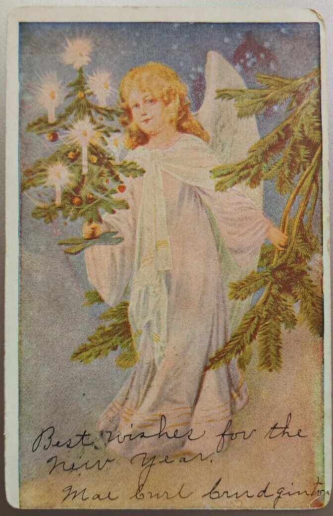 1907 Ellen Clapsaddle Angel Holding Christmas Tree Vintage