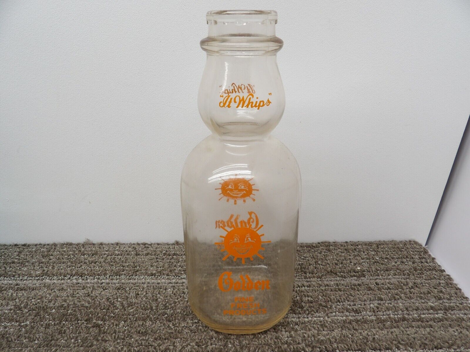 Vintage Milk Bottle Golden It Whips Fine Fresh Products Sun Orange