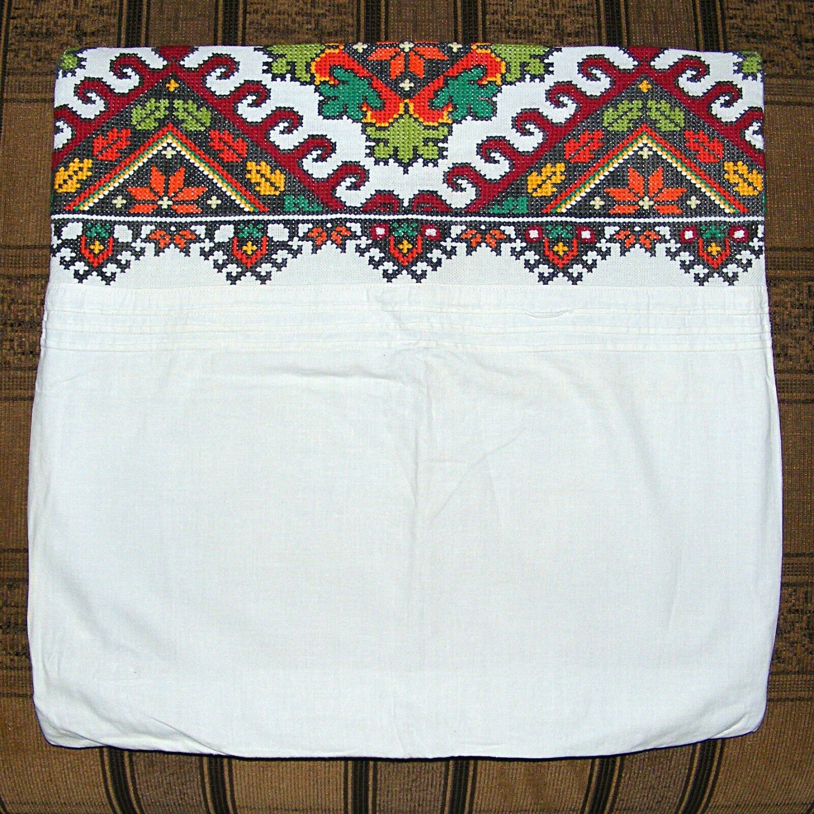 Vintage Old Embroidered Pillowcase on Small Pillow Ukrainian Folk Art Embroidery