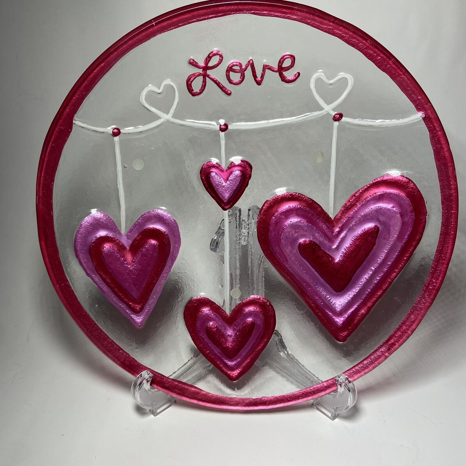 Lori Siebert For Silvestri Art Glass Fusion Heart Love Plate Platter Valentines
