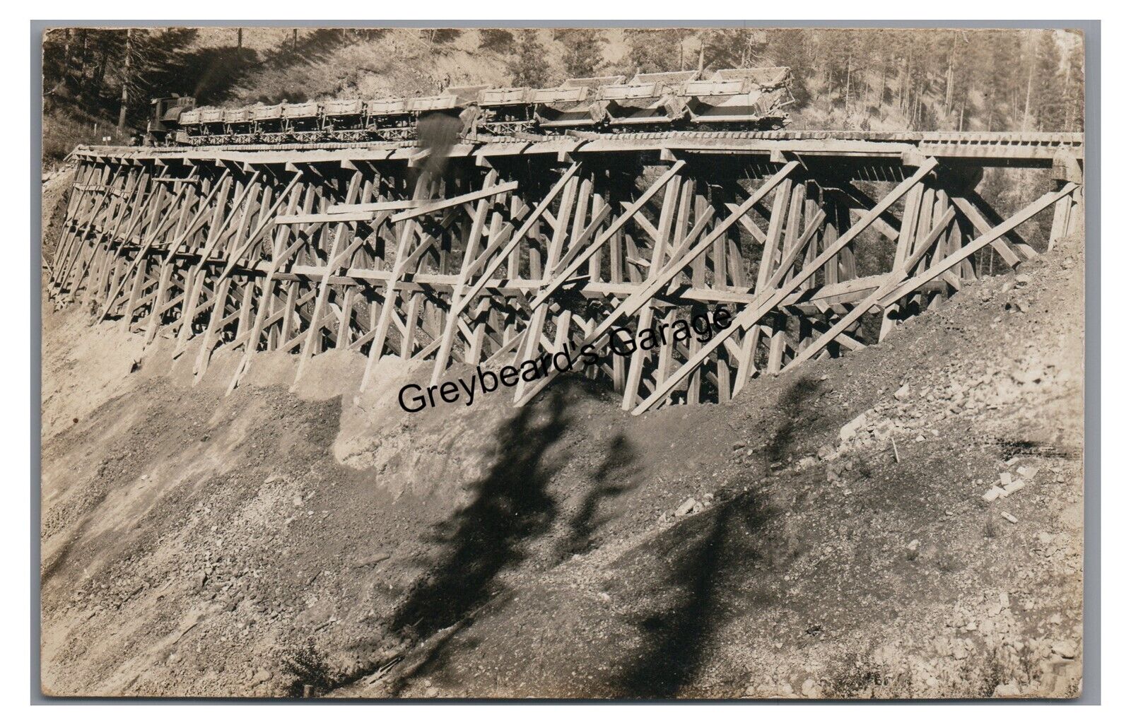 RPPC Construction Railroad Train Tank Engine Trestle Vintage Real Photo Postcard
