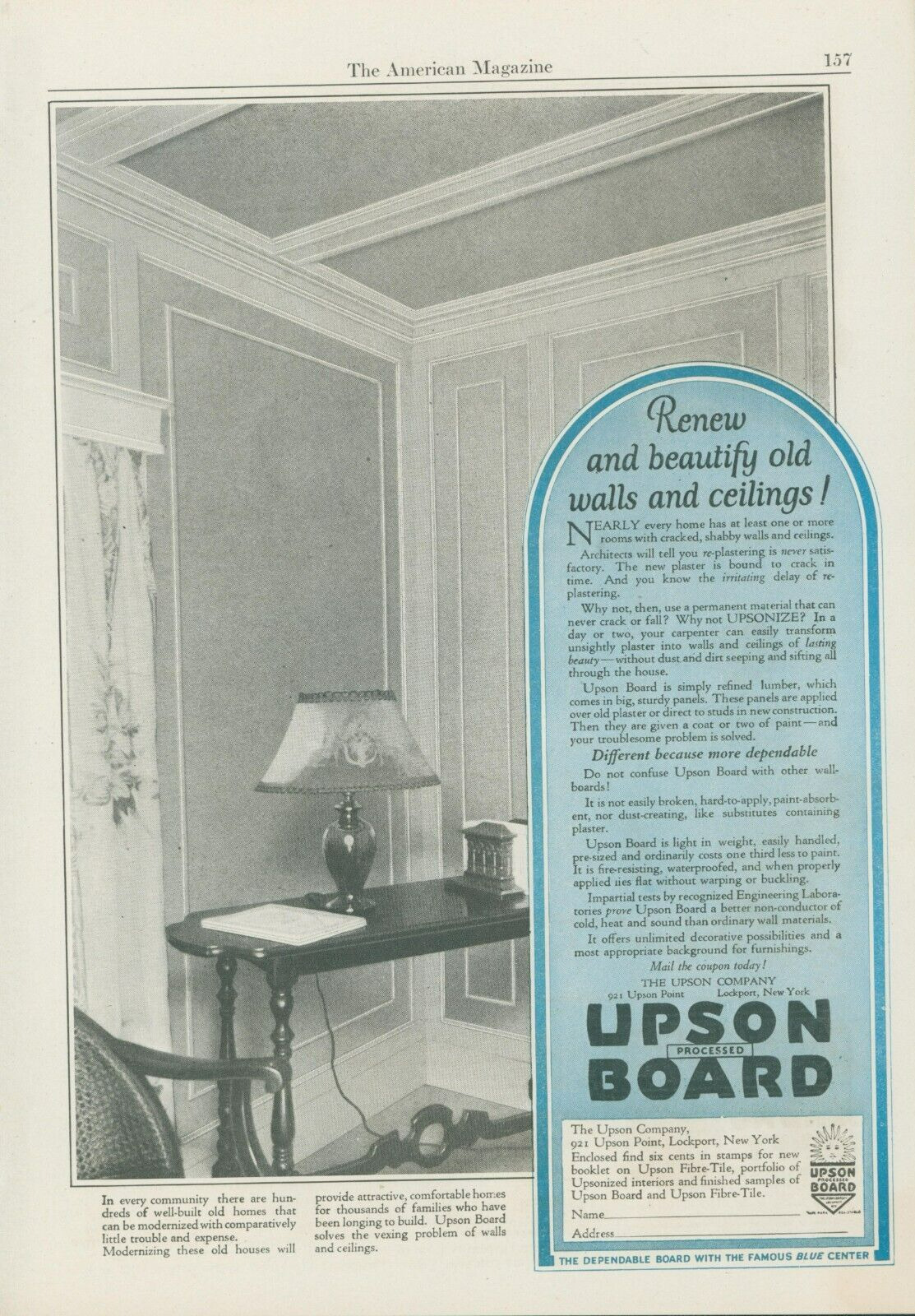 1924 Upson Processed Board Lockport NY Beautify Wall Ceiling Vintage Print Ad A1