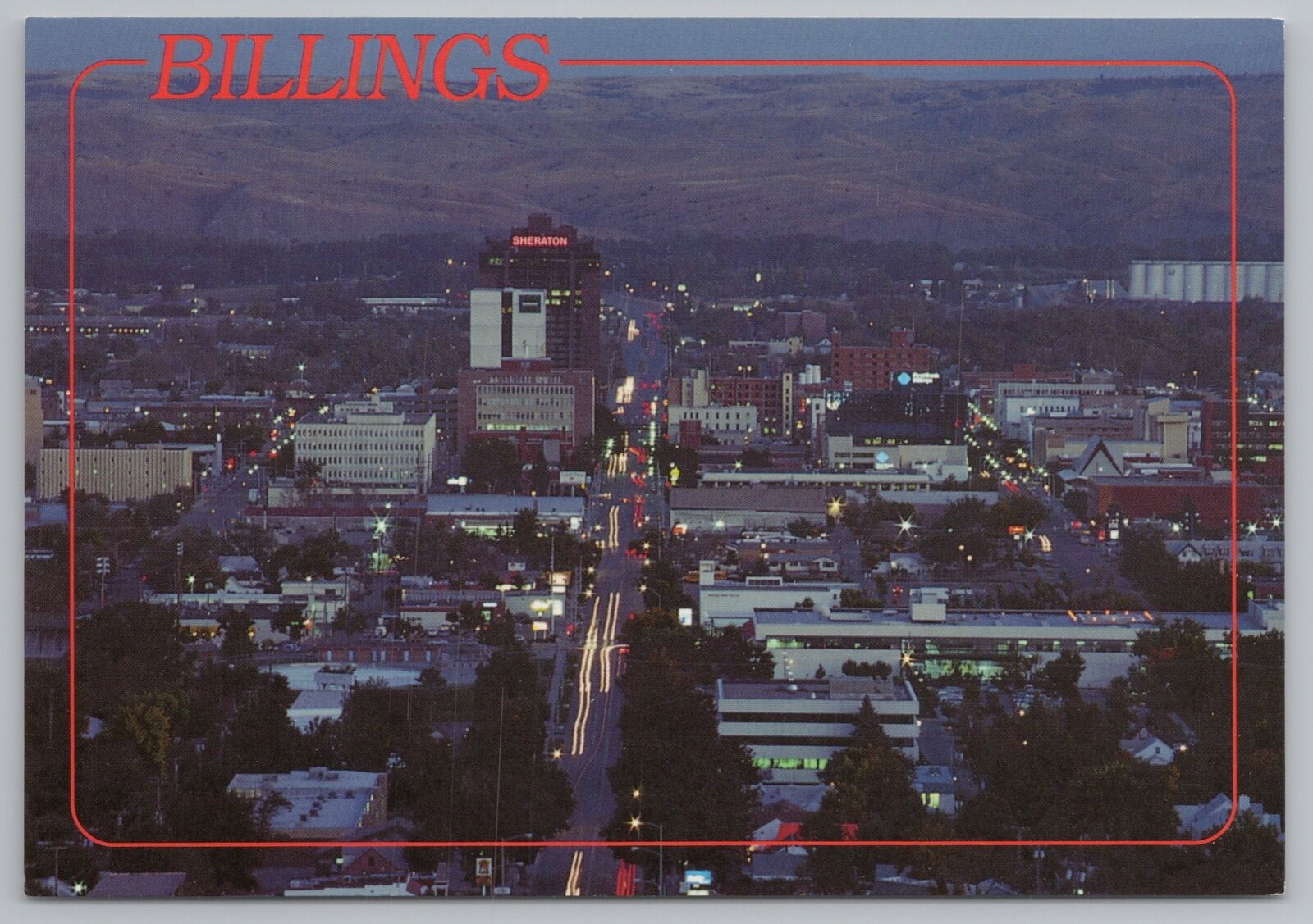 State View~Aerial View Of Billings At Night Time~Continental Postcard