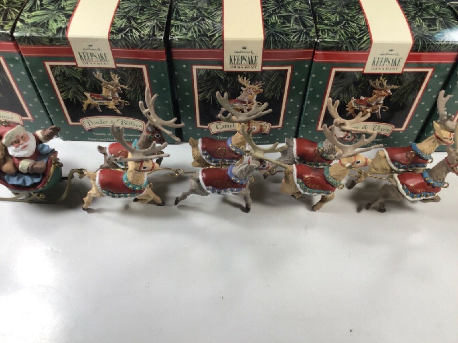 1992 Keepsake Ornaments Santa Clause & His Reindeer