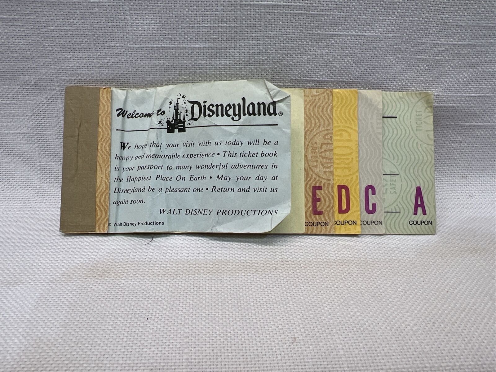 1976 vtg Disneyland Child E ticket coupon book booklet original Disney TX1