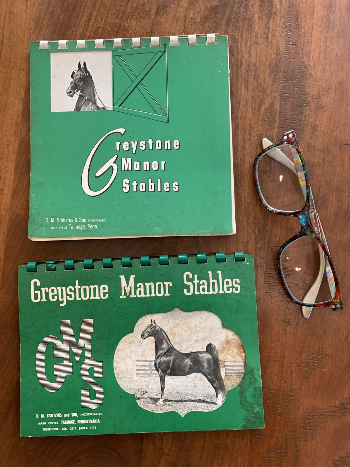 Lot Of 2 Vintage Greystone Manor Race Horse Stables Calendars 1964 1967 standup